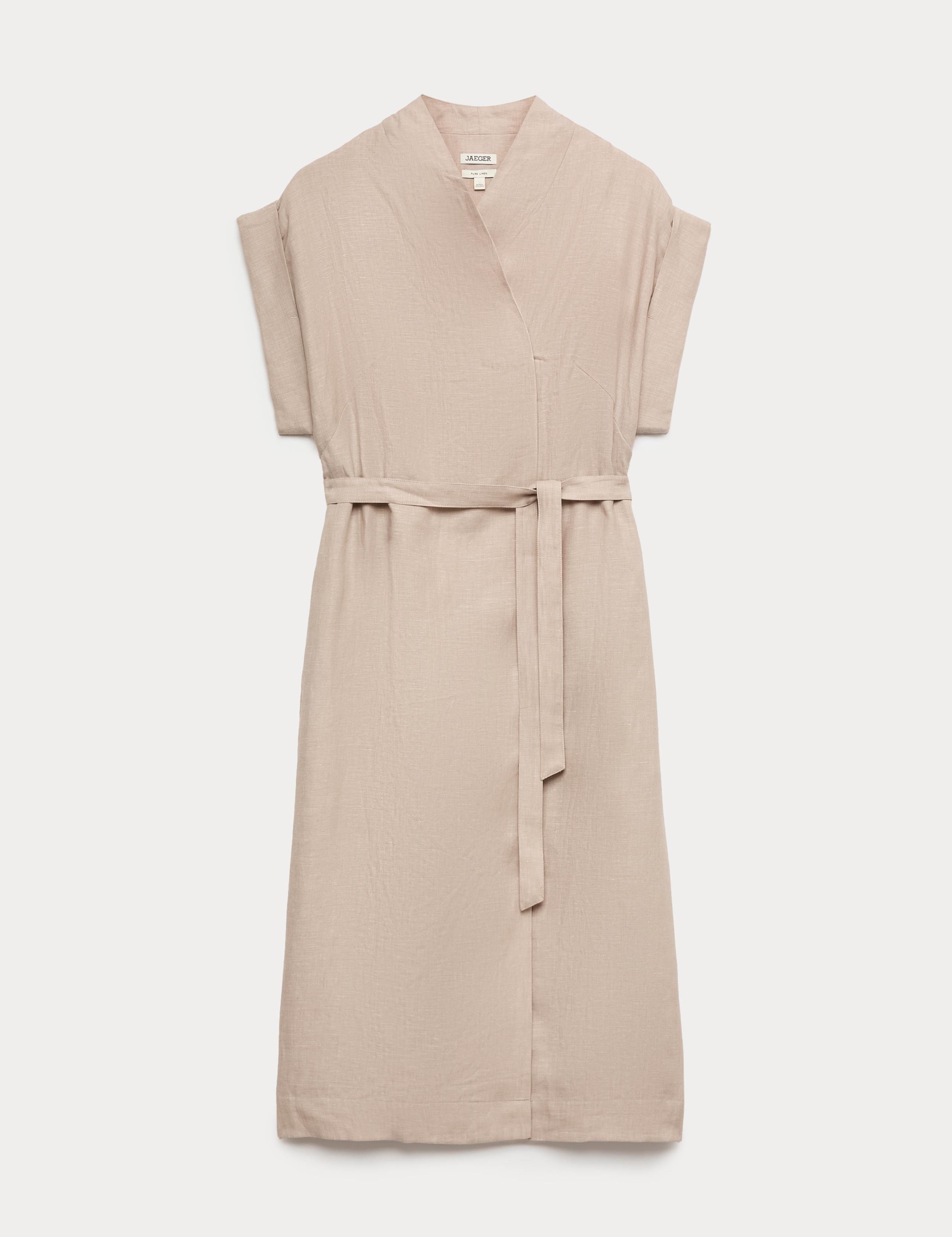 Pure Linen V-Neck Midi Wrap Dress 2 of 6