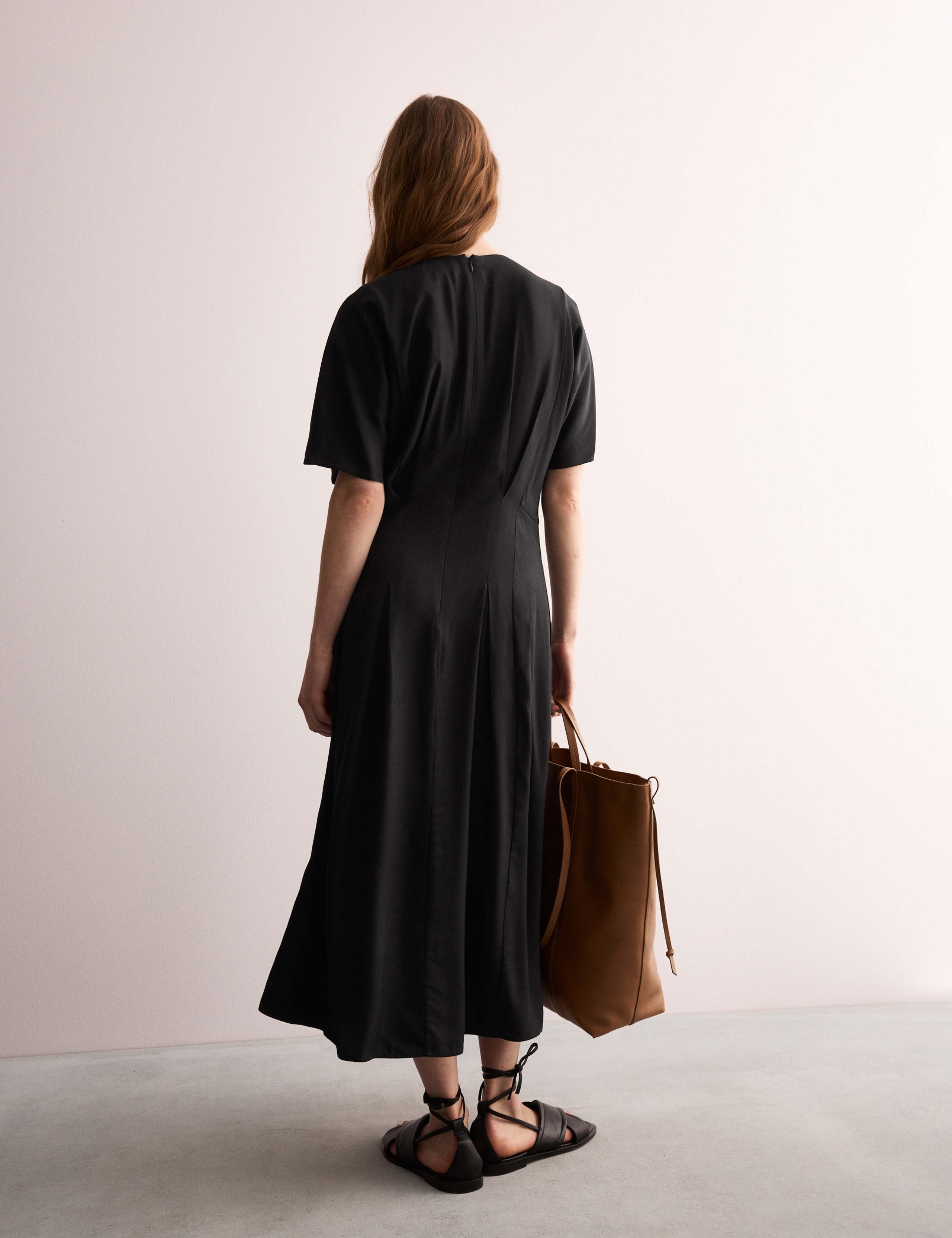 V-Neck Pintuck Midi Waisted Dress 4 of 6