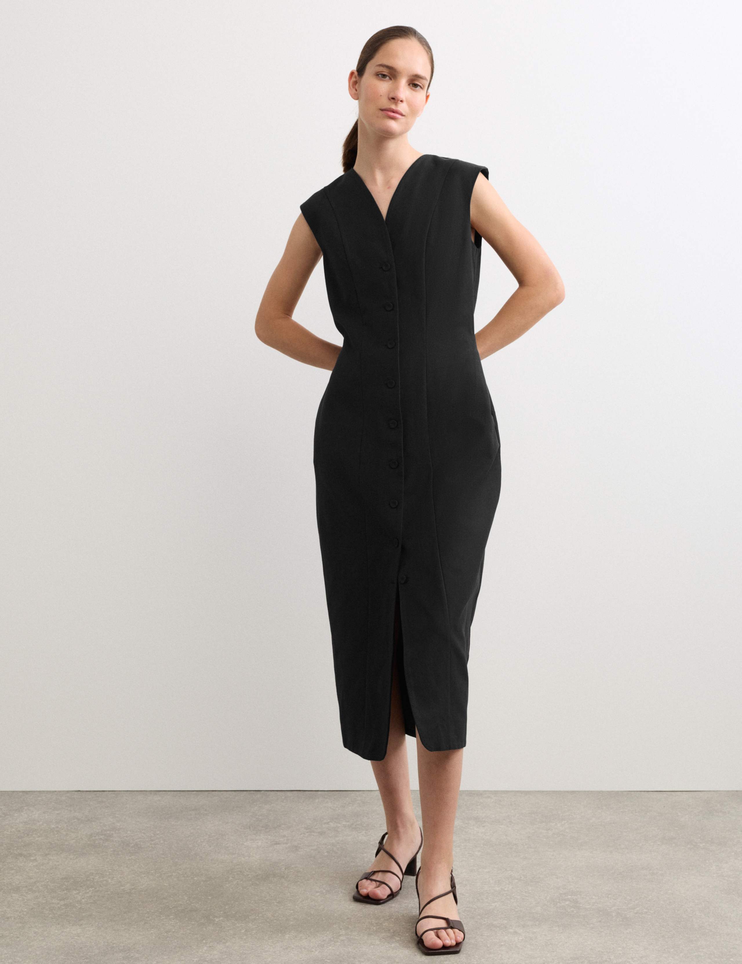 Cotton Blend V-Neck Midaxi Column Dress 1 of 7