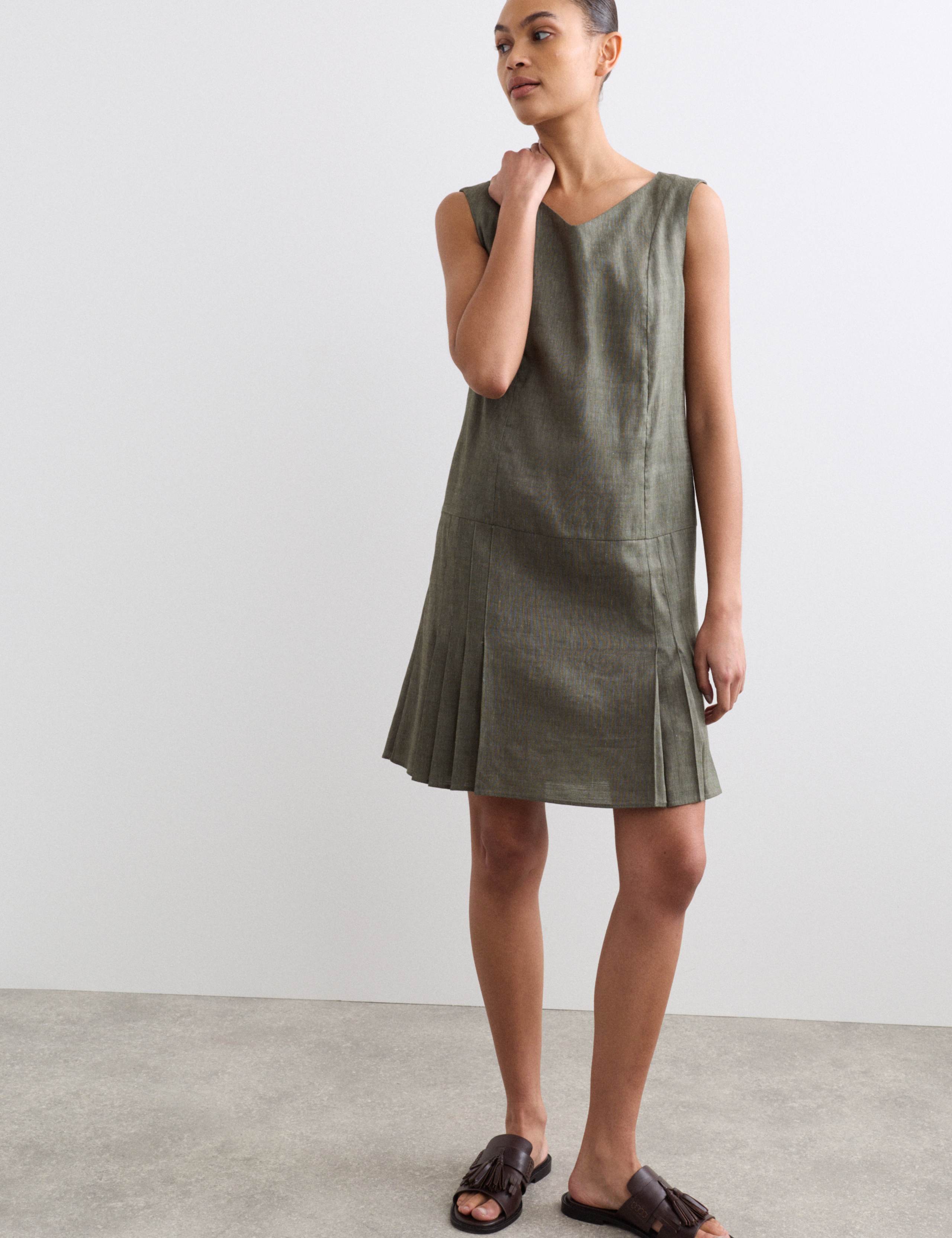 Linen Blend V-Neck Knee Length Shift Dress 1 of 6