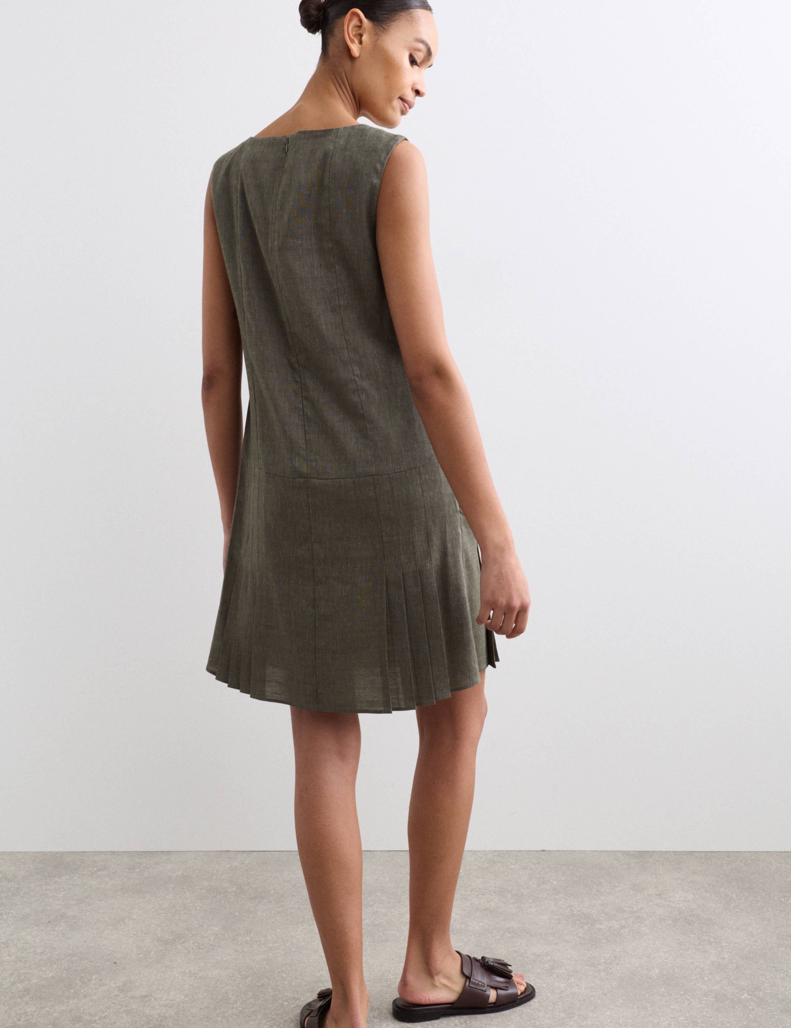 Linen Blend V-Neck Knee Length Shift Dress 6 of 6