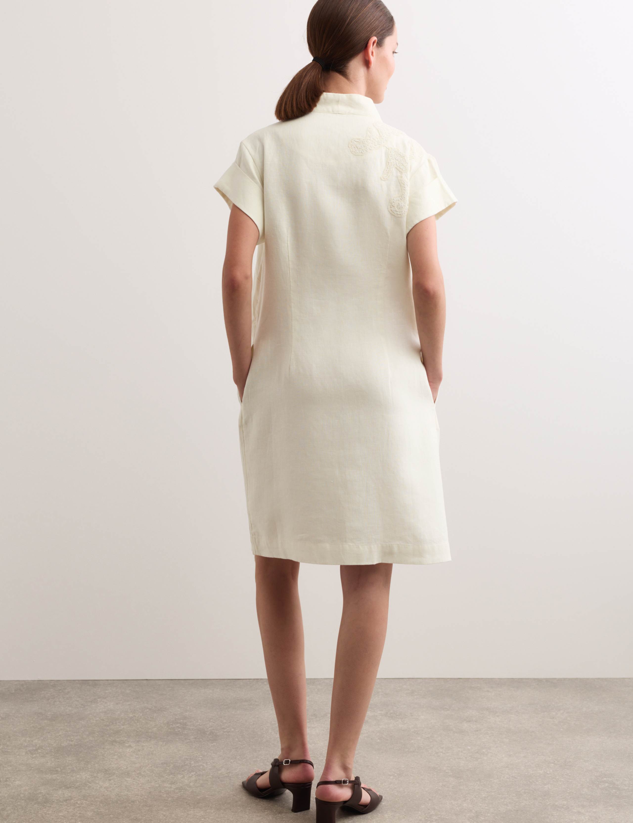 Pure Linen Embroidered V-Neck Wrap Dress 6 of 6