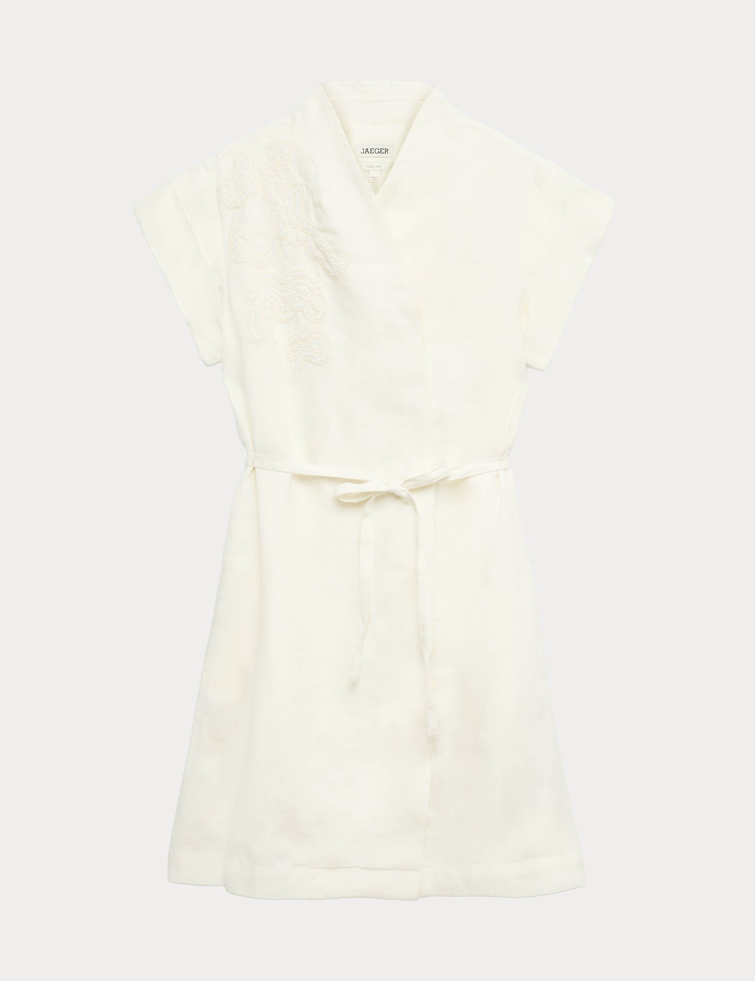Pure Linen Embroidered V-Neck Wrap Dress 2 of 6