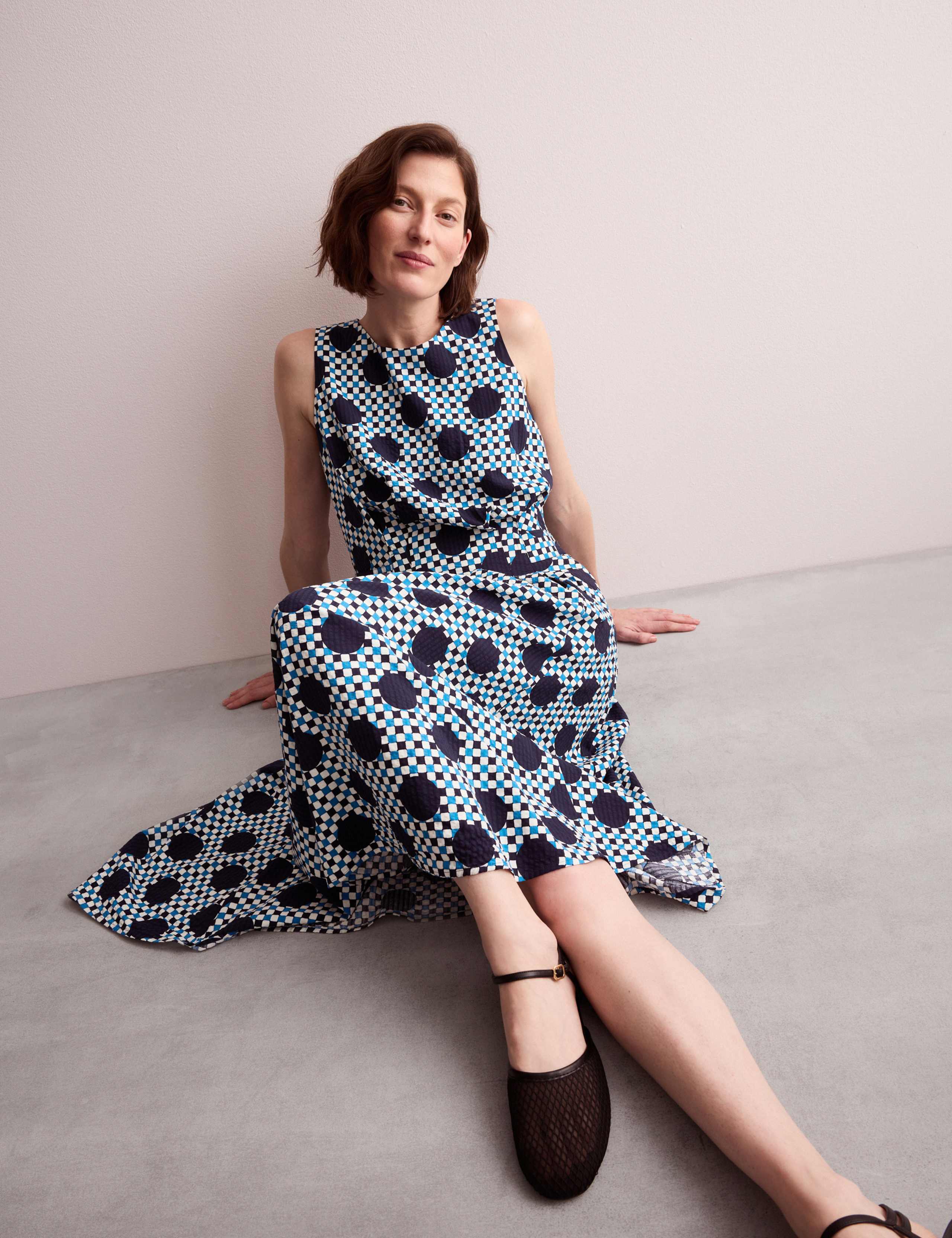 Cotton Blend Gingham Spot Print Midi Dress 3 of 9