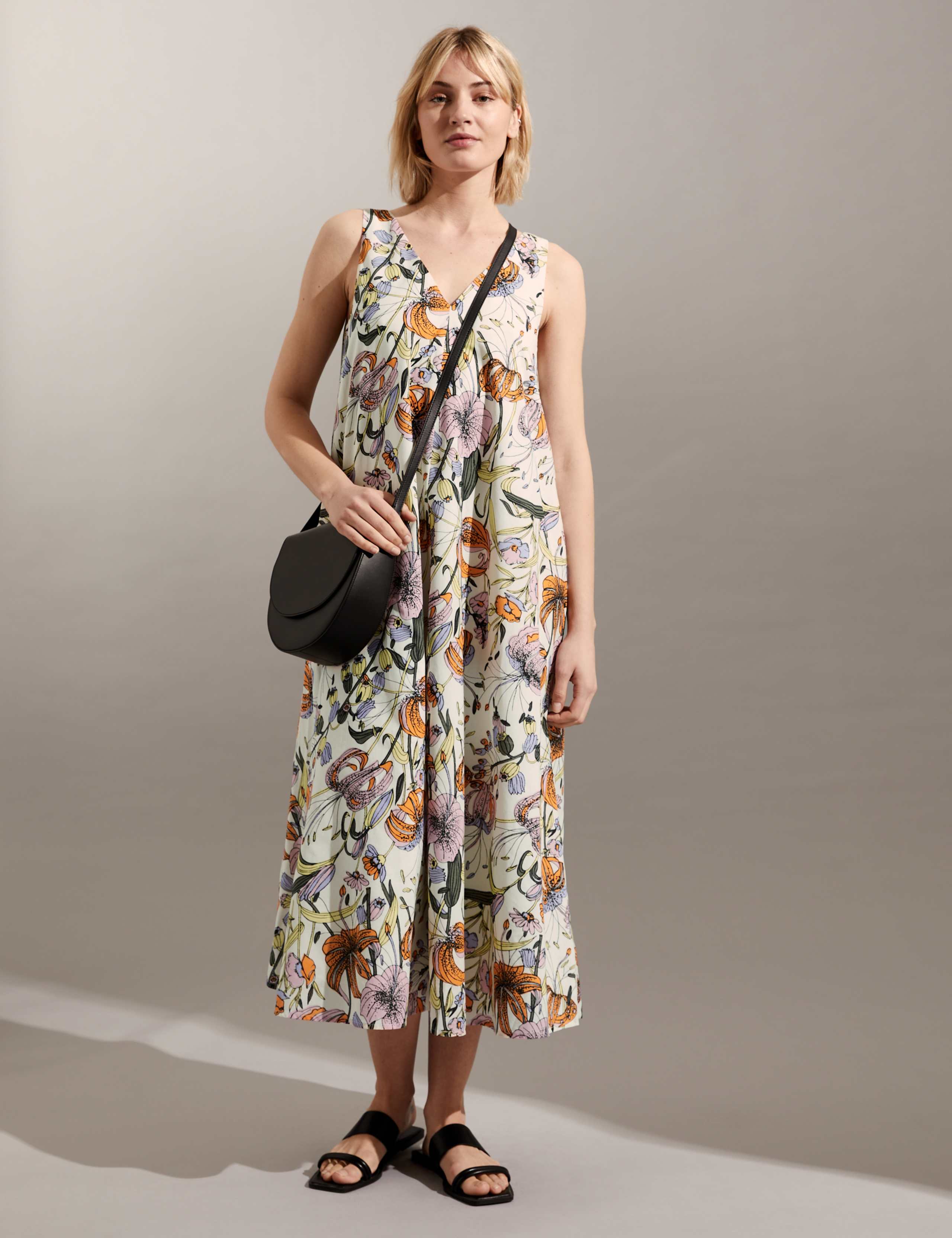Floral Dress Midi Shift Dresses Uk Pure Cotton Floral V-Neck Midi
