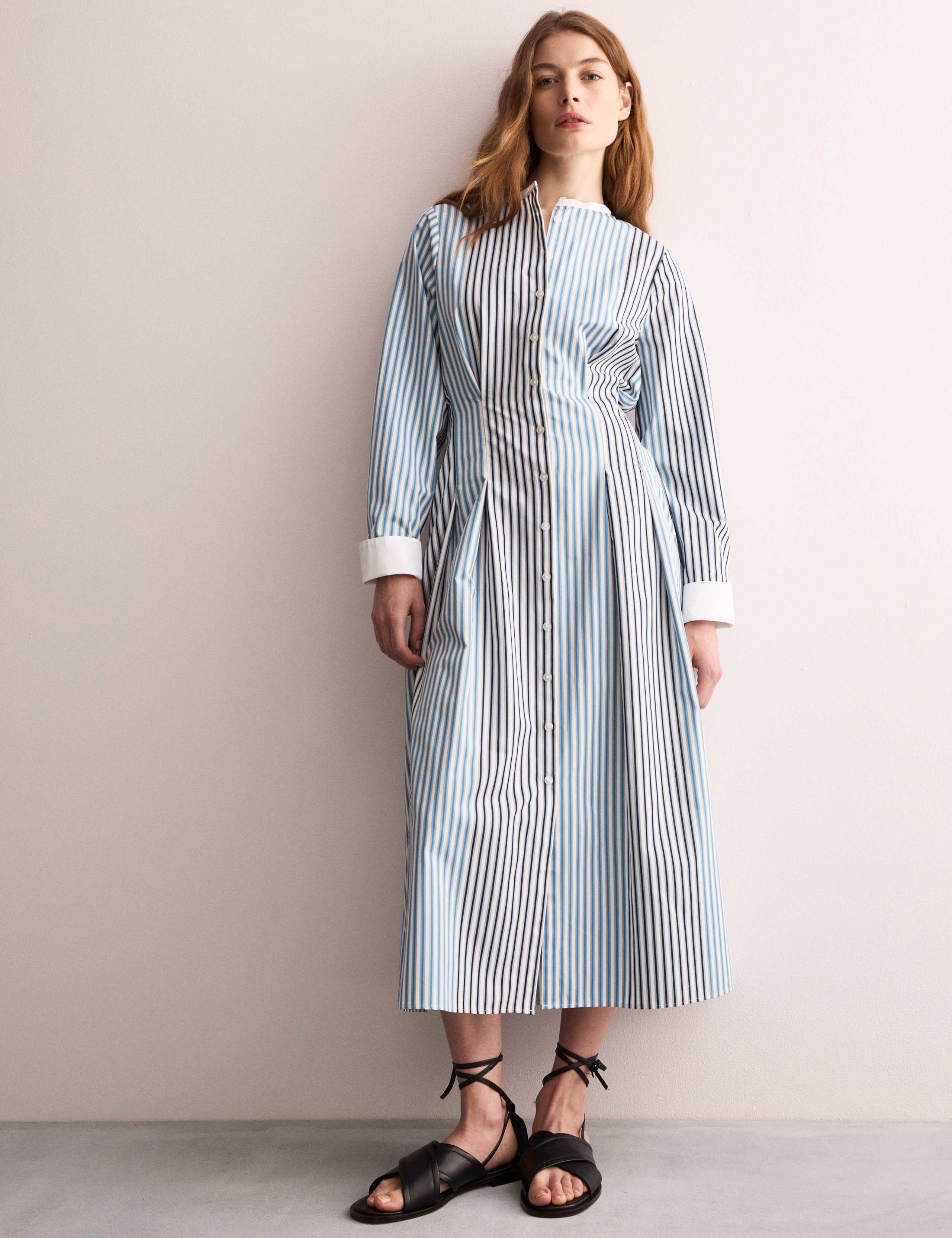 Pure Cotton Striped Midi Waisted Dress 1 of 7