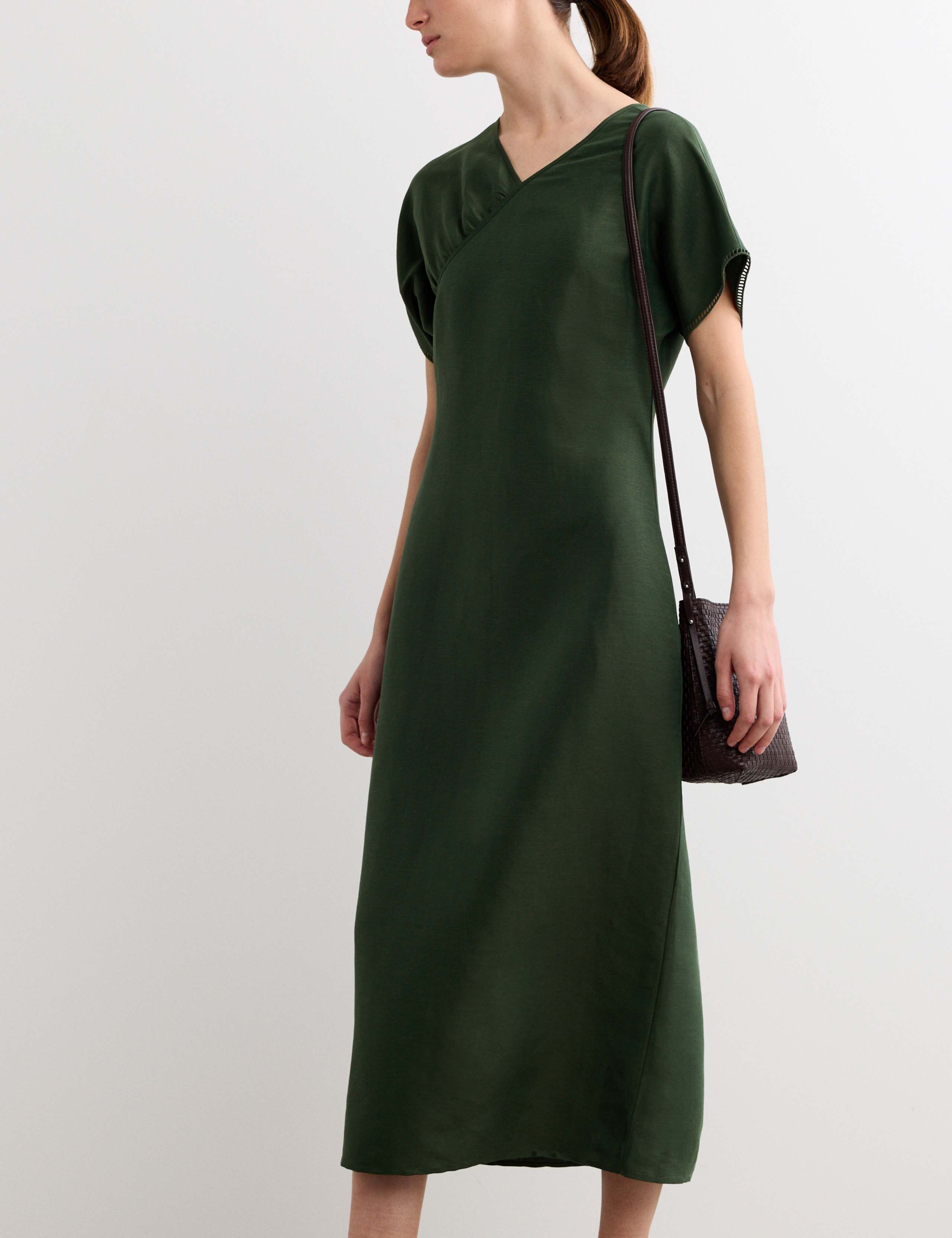 Linen Rich V-Neck Midi Wrap Dress 4 of 7