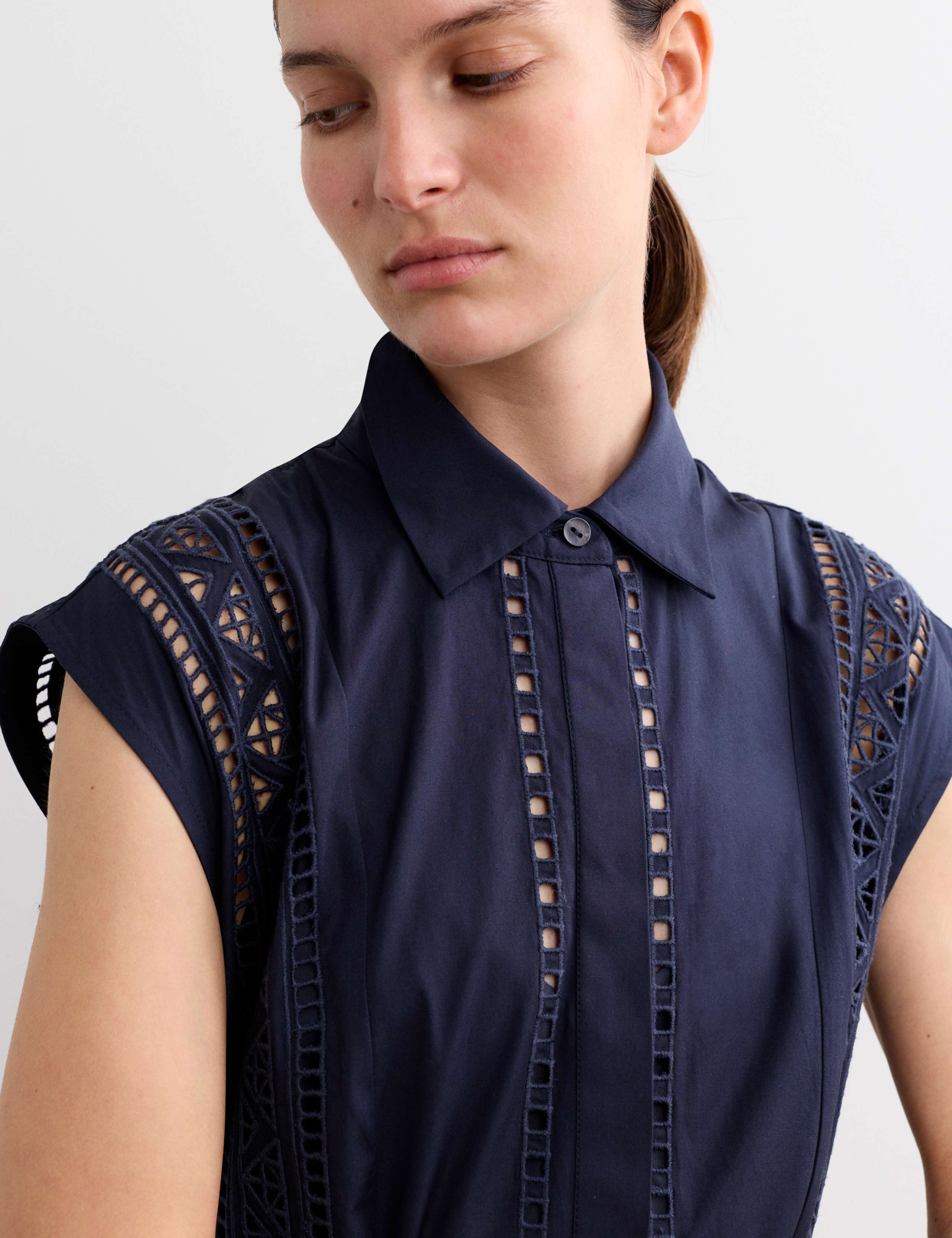 Pure Cotton Broderie Midi Shirt Dress 3 of 7