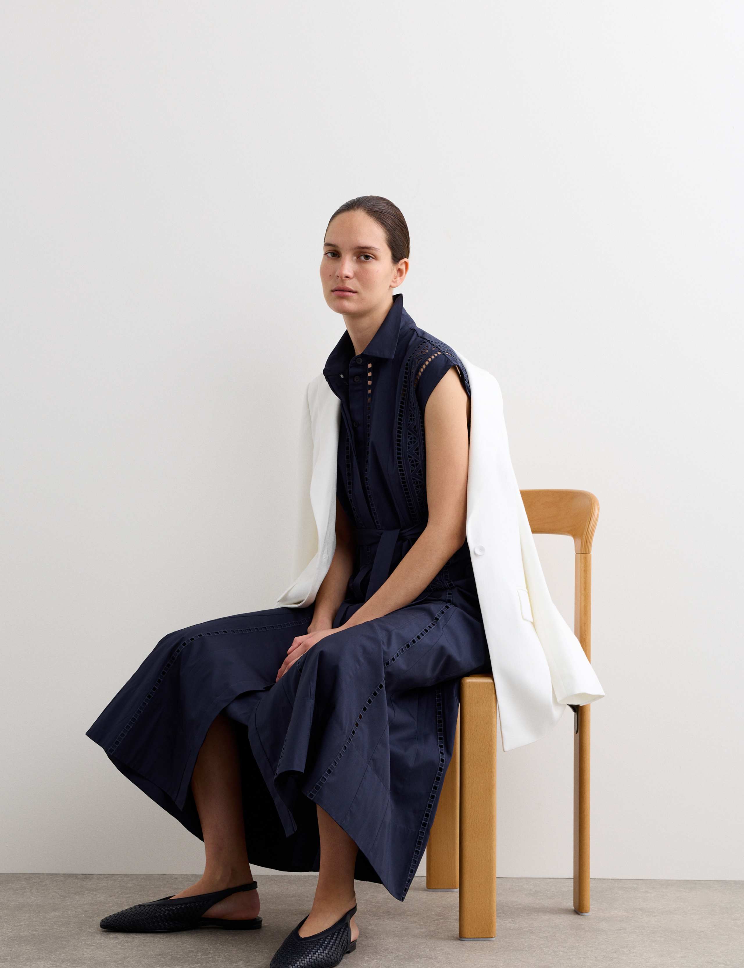 Pure Cotton Broderie Midi Shirt Dress 5 of 7