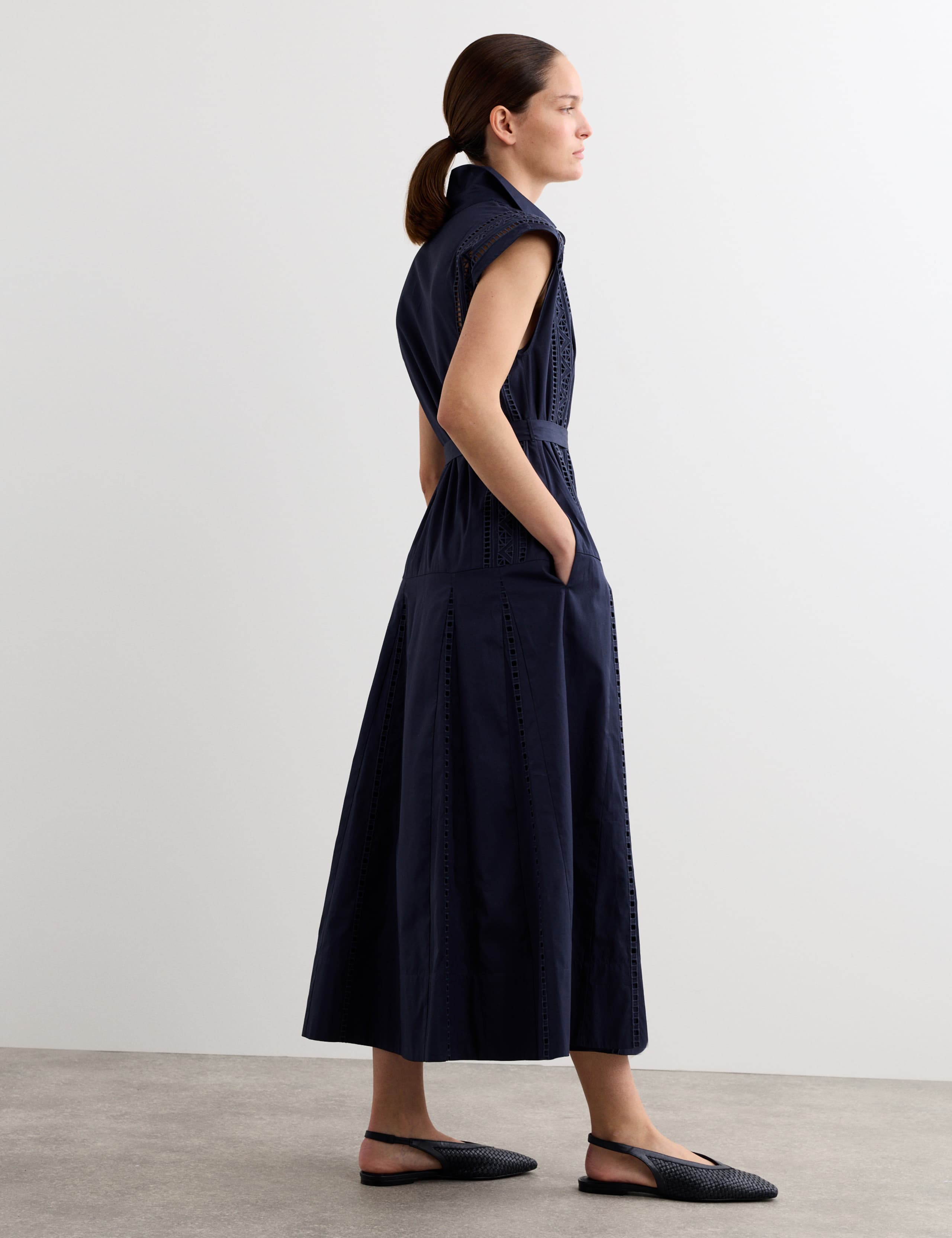 Pure Cotton Broderie Midi Shirt Dress 6 of 7