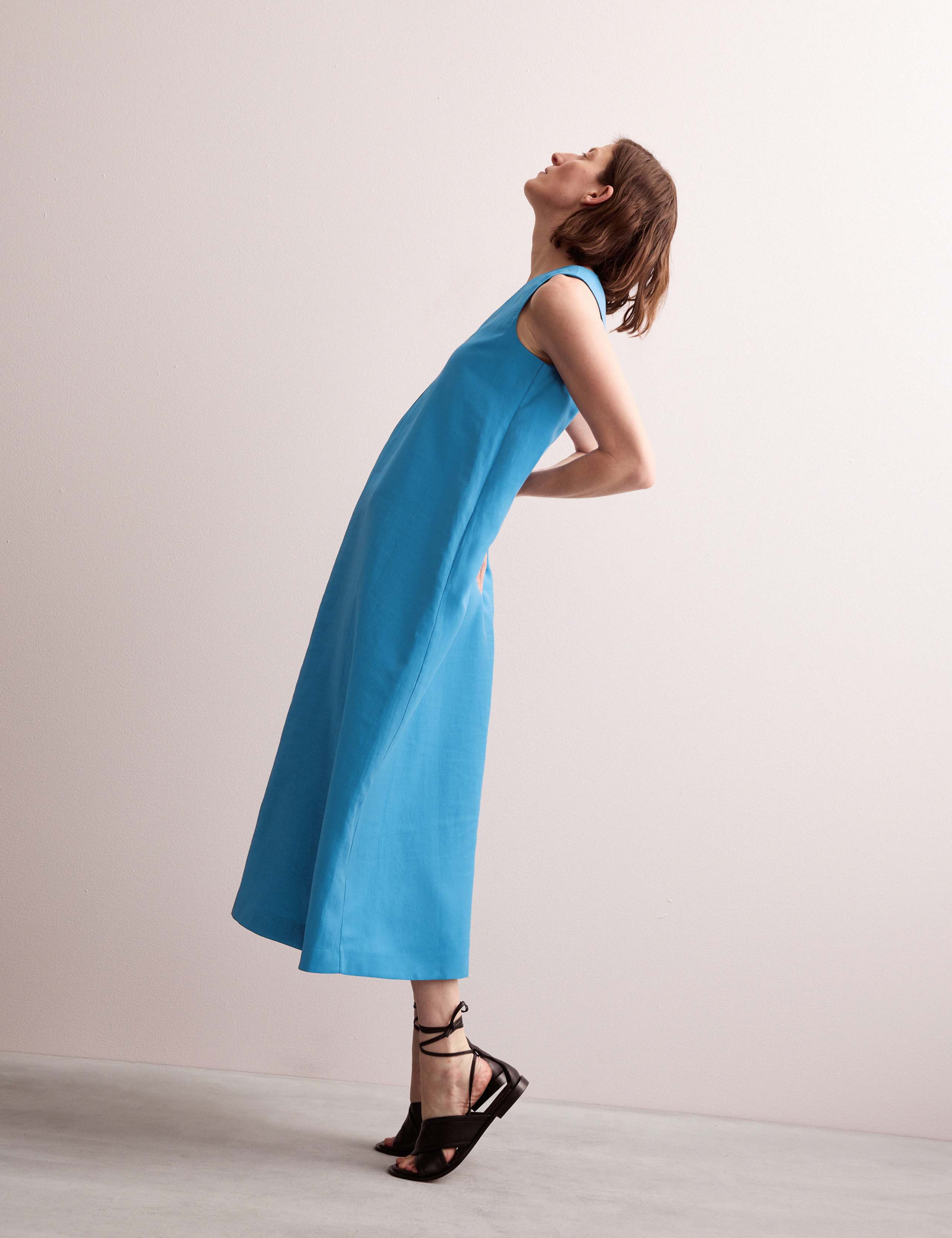 Linen Rich Shimmer V-Neck Midi Dress 3 of 8