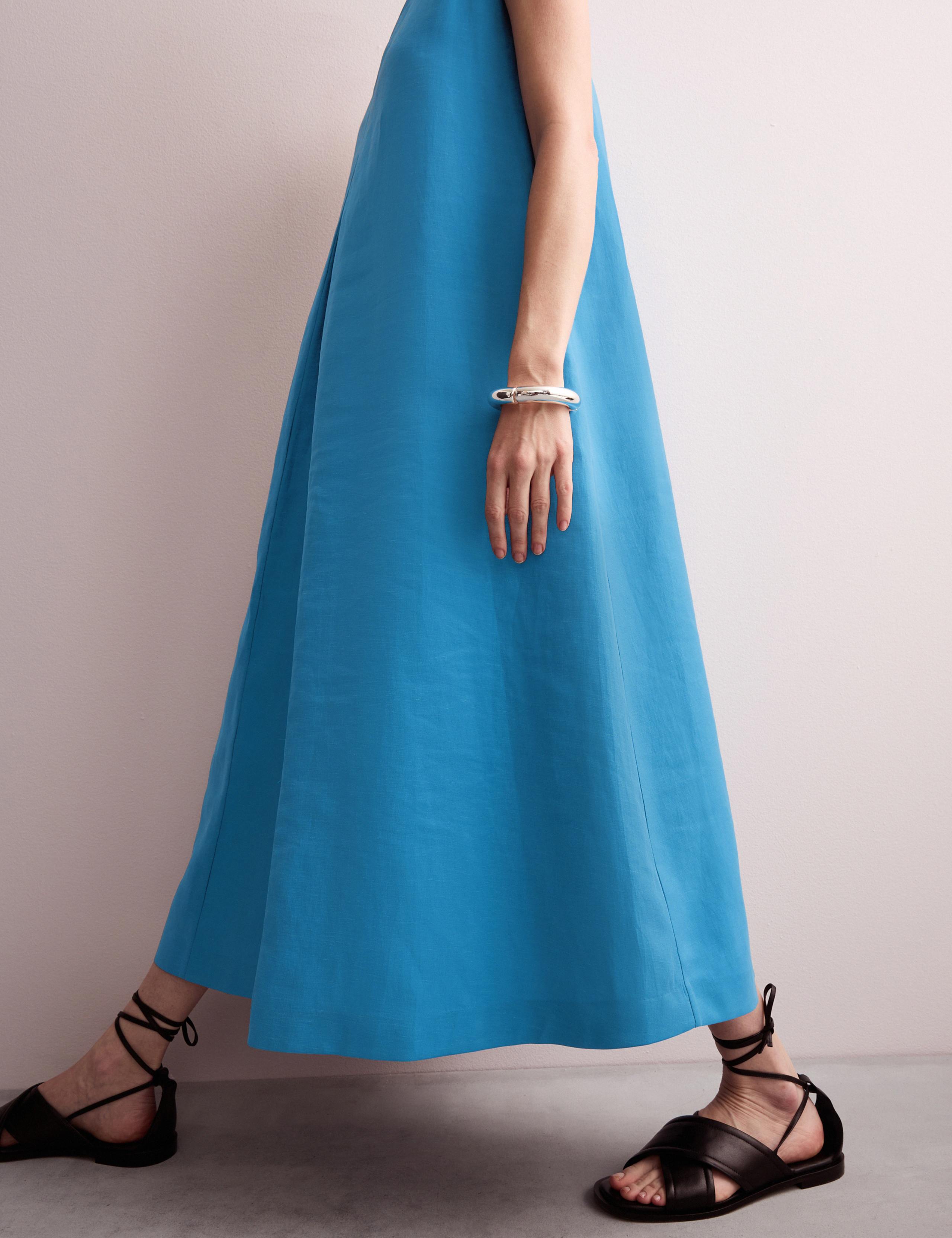 Linen Rich Shimmer V-Neck Midi Dress 7 of 8