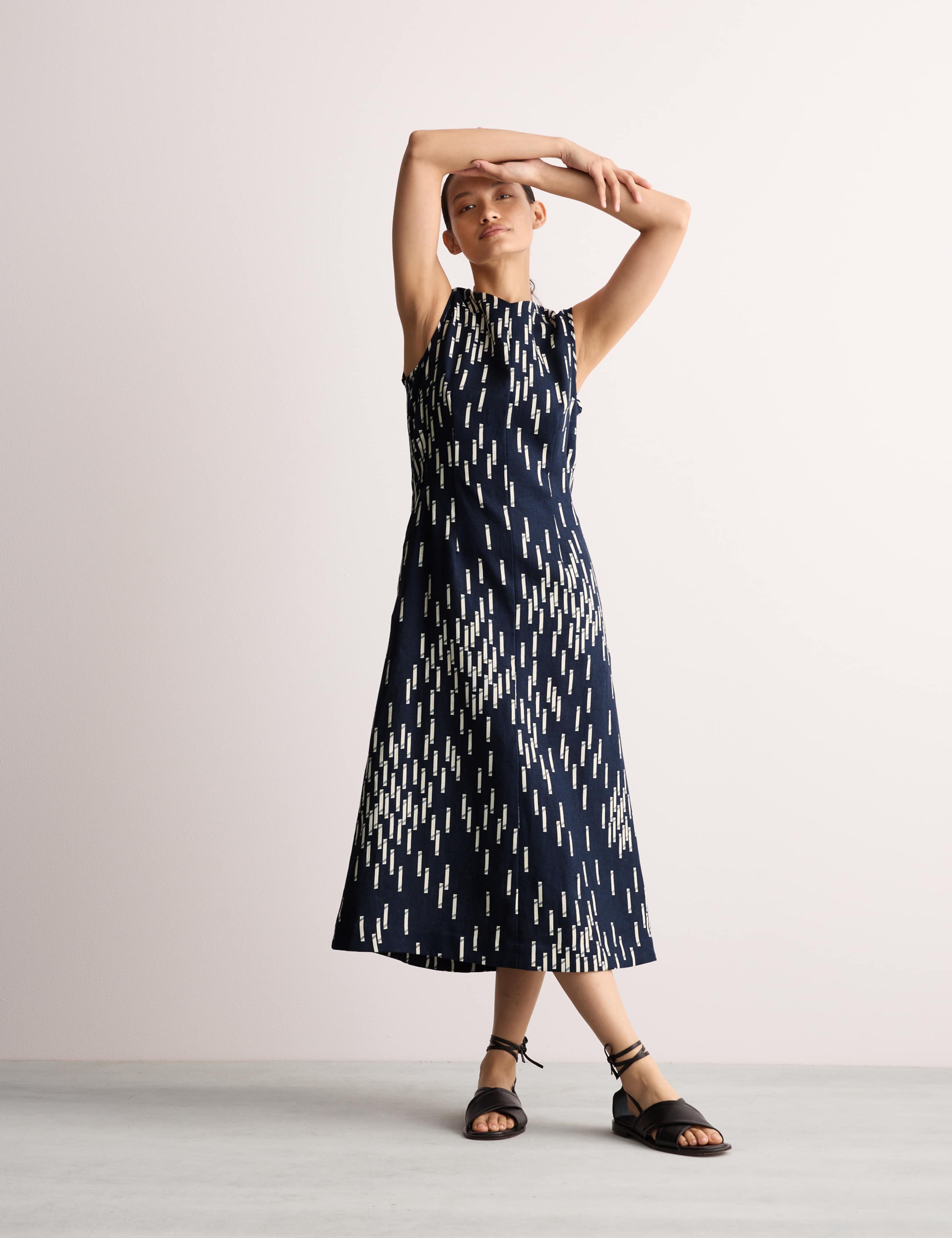 Pure Linen Dash Print Midi Dress 3 of 7