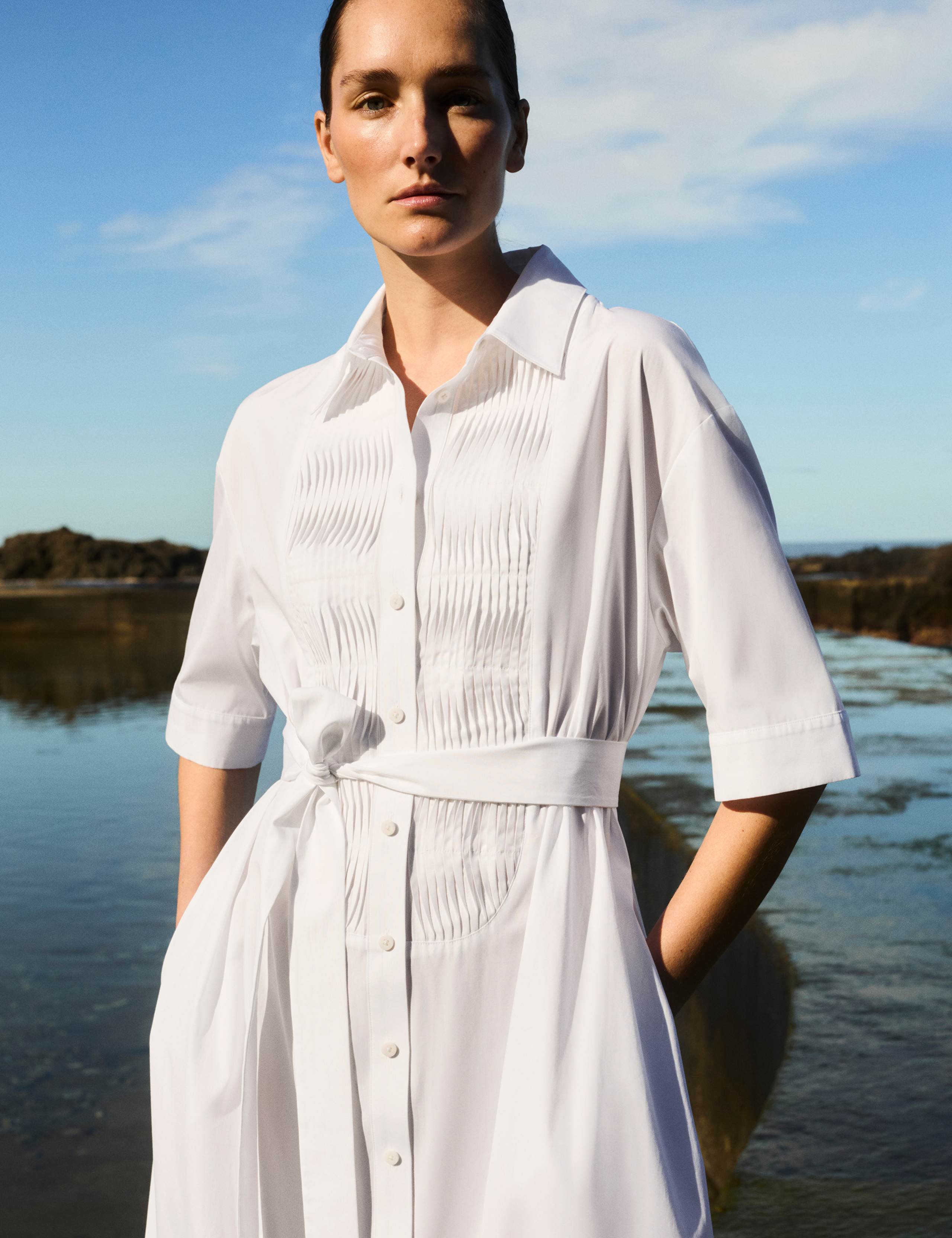 Pure Cotton Belted Midi Shirt Dress 1 of 7