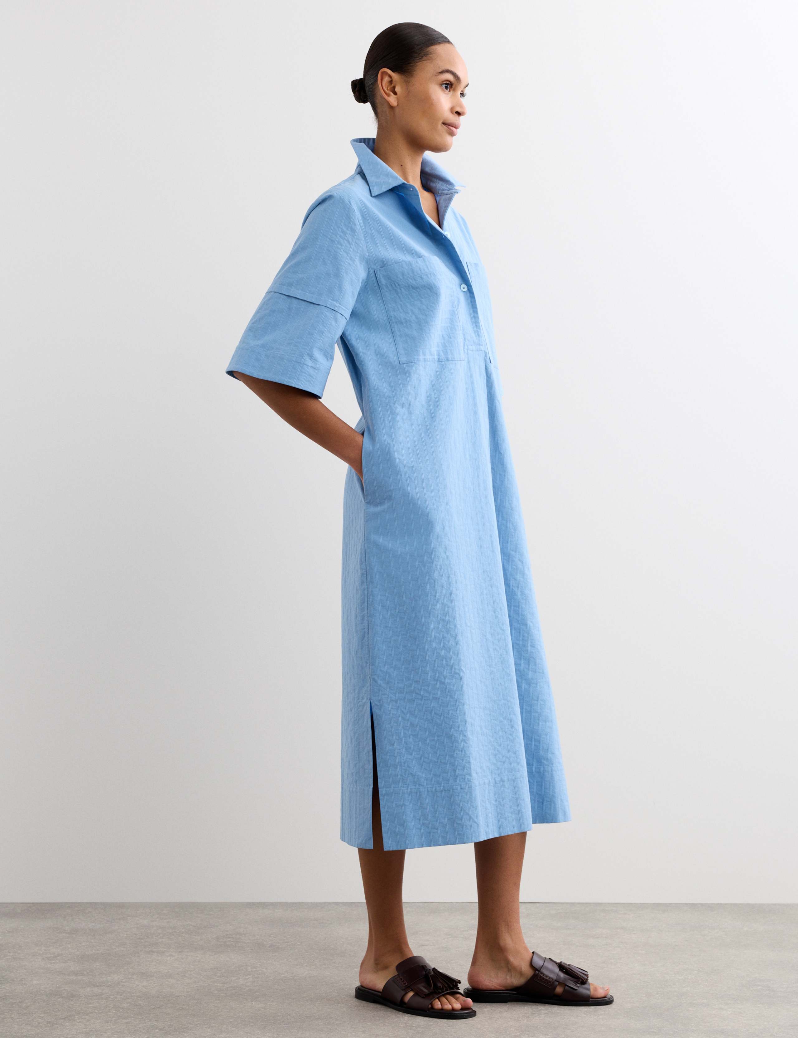 Pure Cotton Striped Midi Shirt Dress 6 of 7