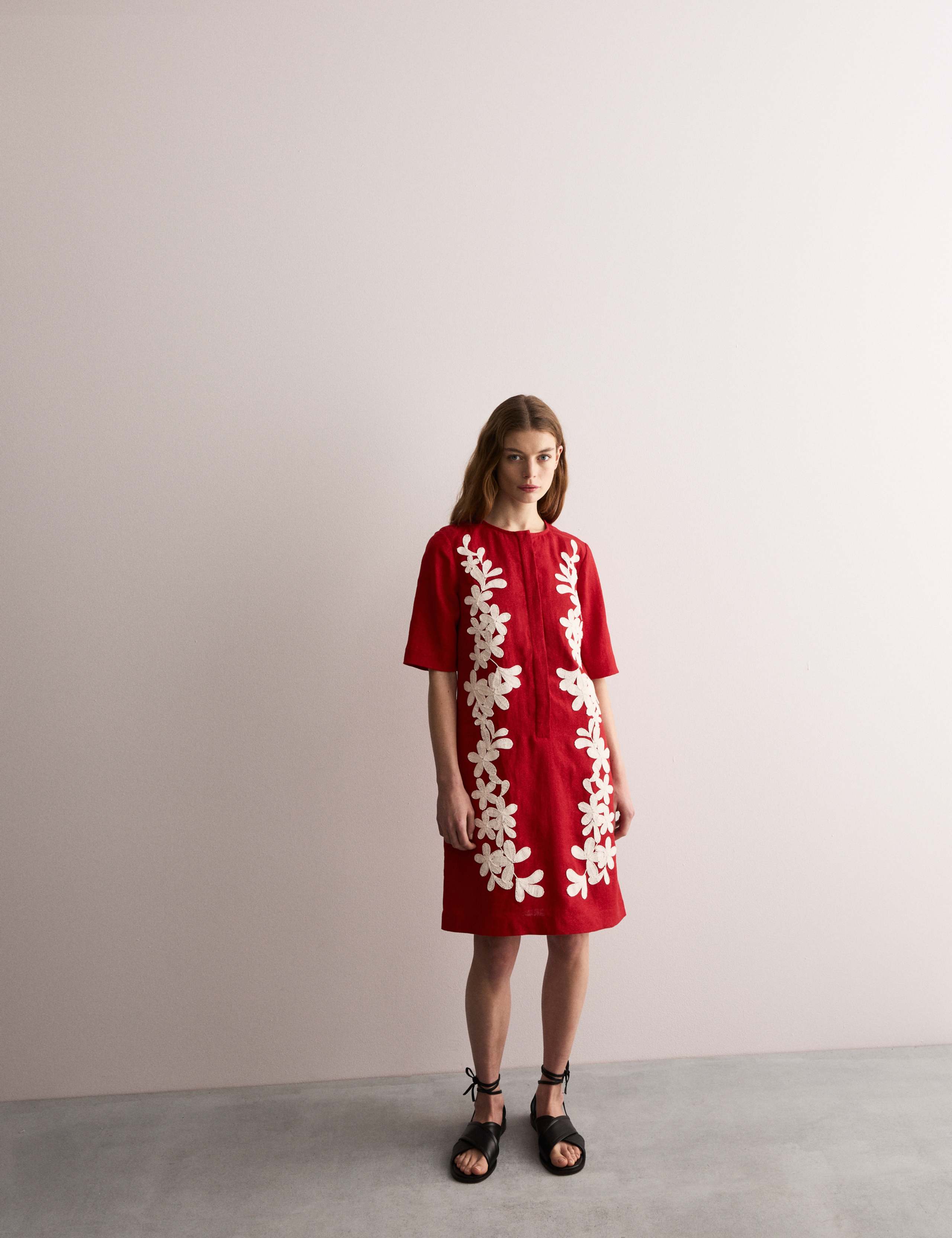 Pure Linen Embroidered Mini Shift Dress 3 of 7