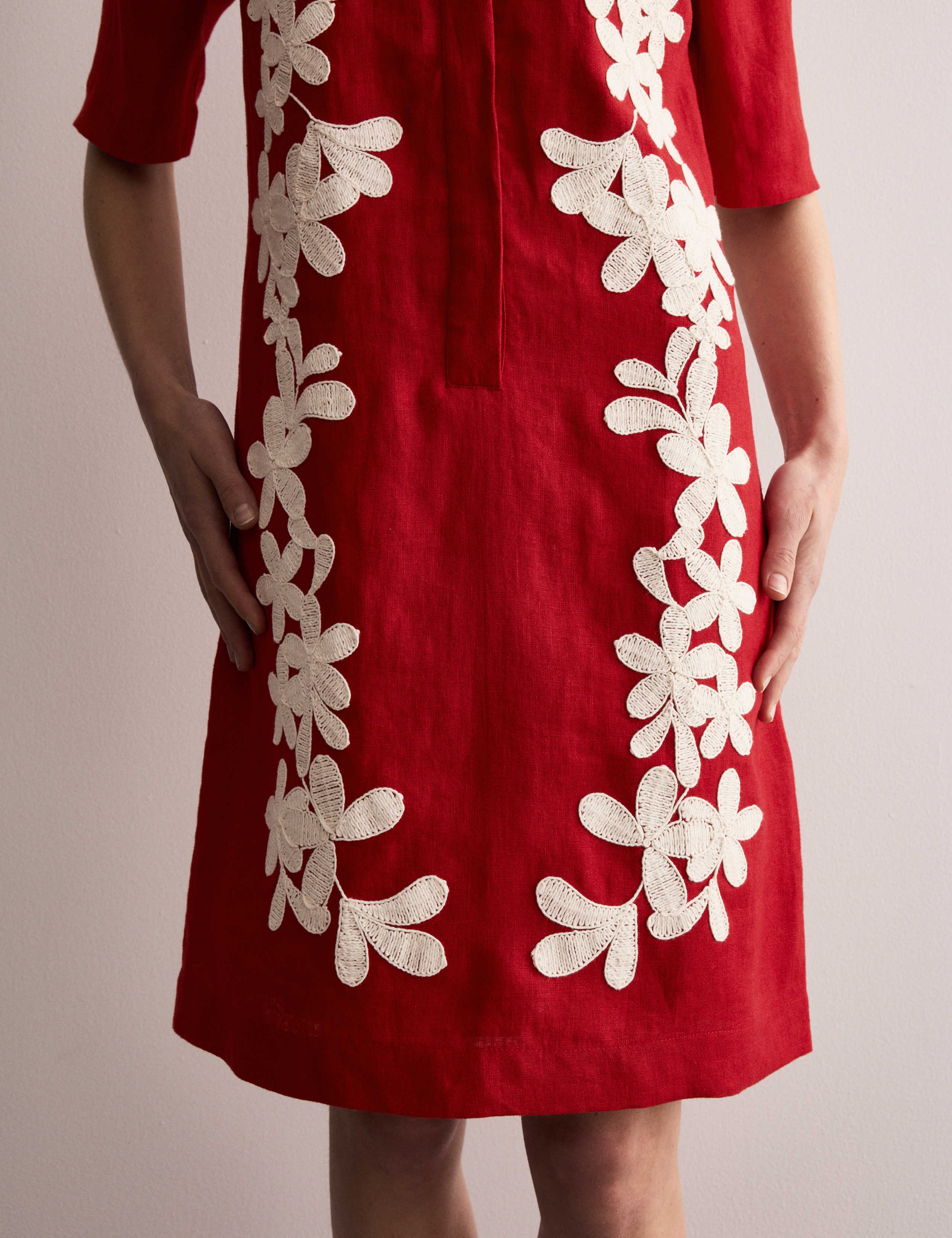 Pure Linen Embroidered Mini Shift Dress 5 of 7