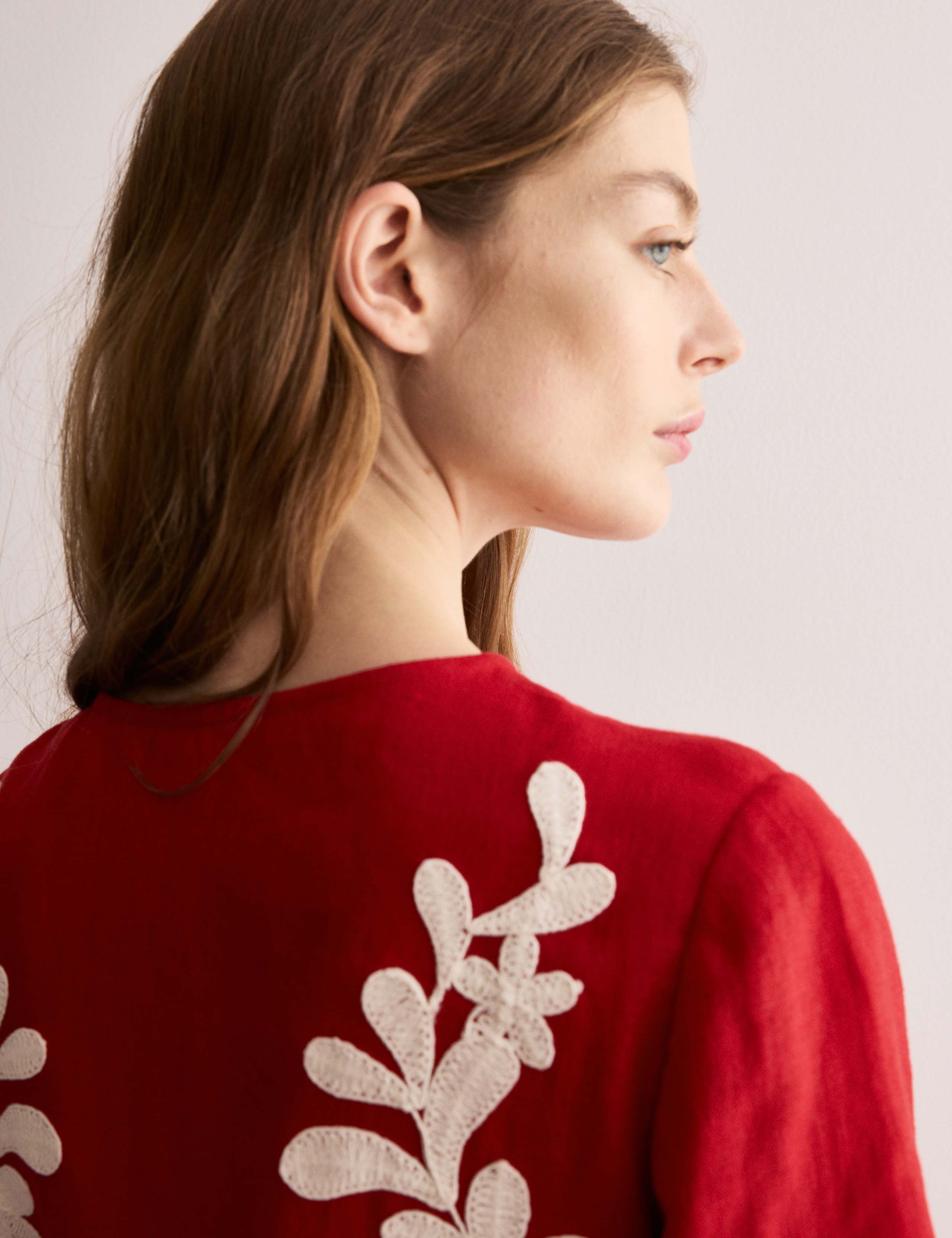 Pure Linen Embroidered Mini Shift Dress 6 of 7