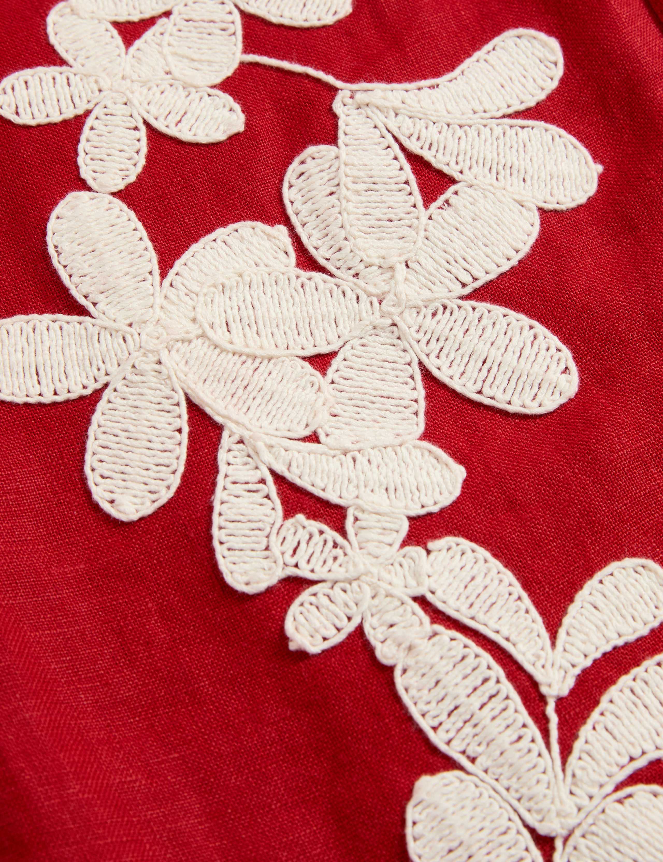 Pure Linen Embroidered Mini Shift Dress 7 of 7