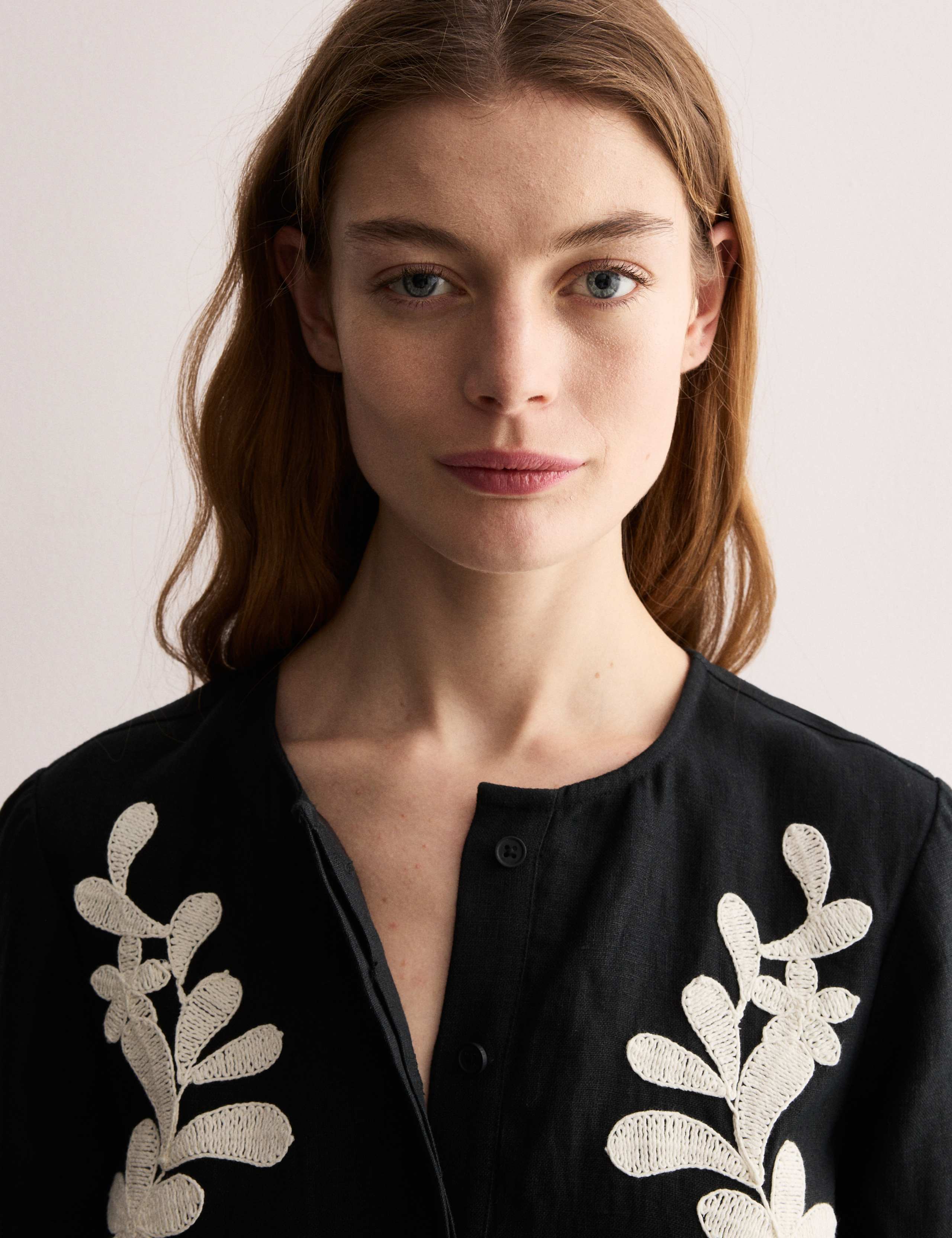 Pure Linen Embroidered Mini Shift Dress 3 of 7