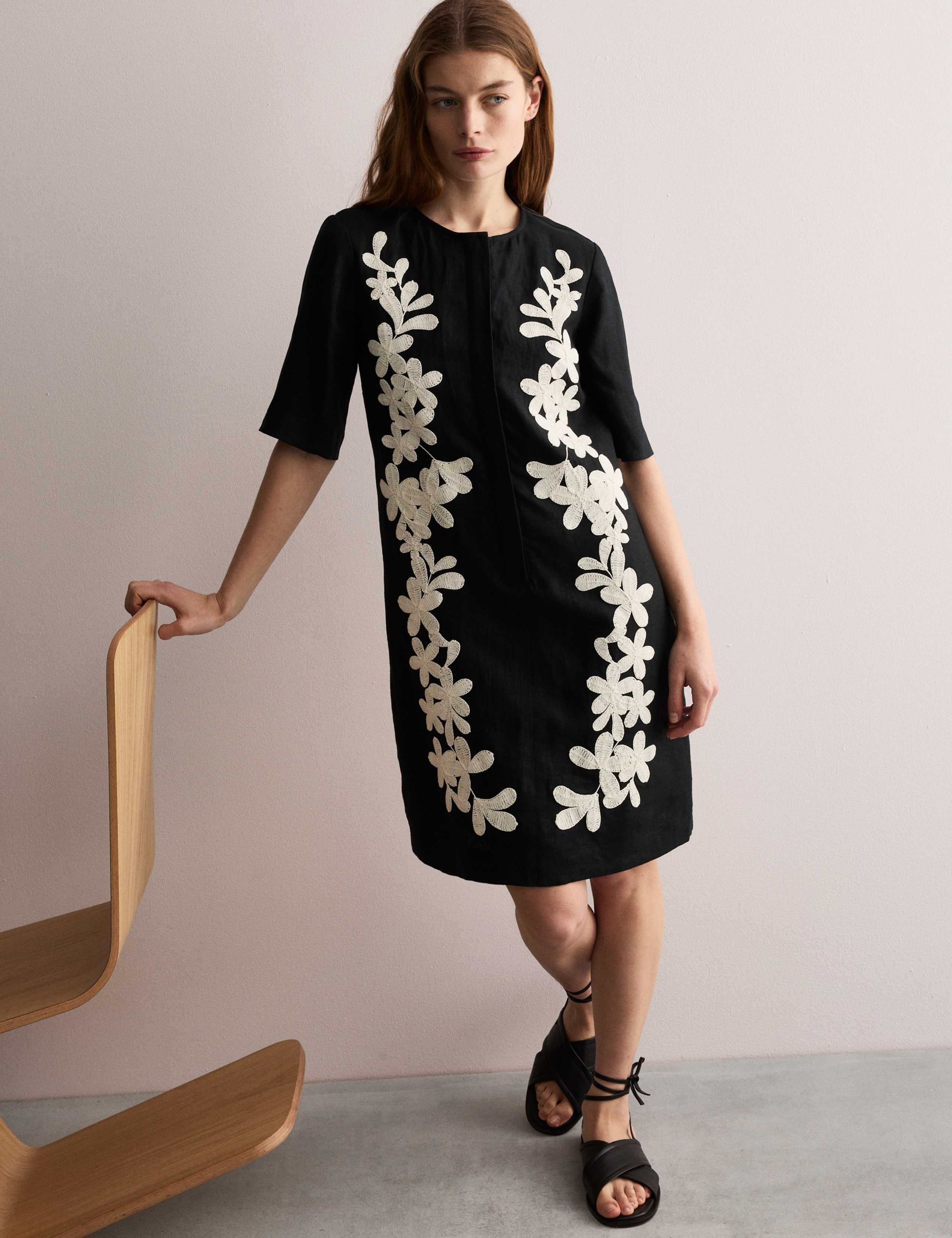 Pure Linen Embroidered Mini Shift Dress 4 of 7