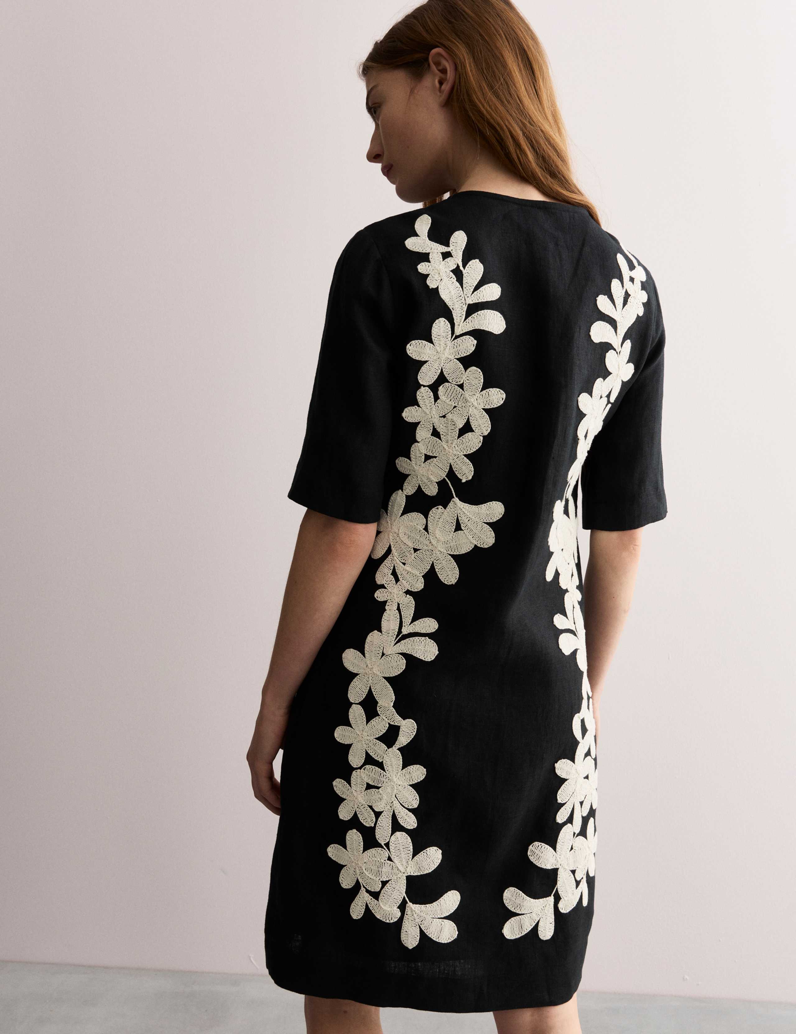 Pure Linen Embroidered Mini Shift Dress 6 of 7