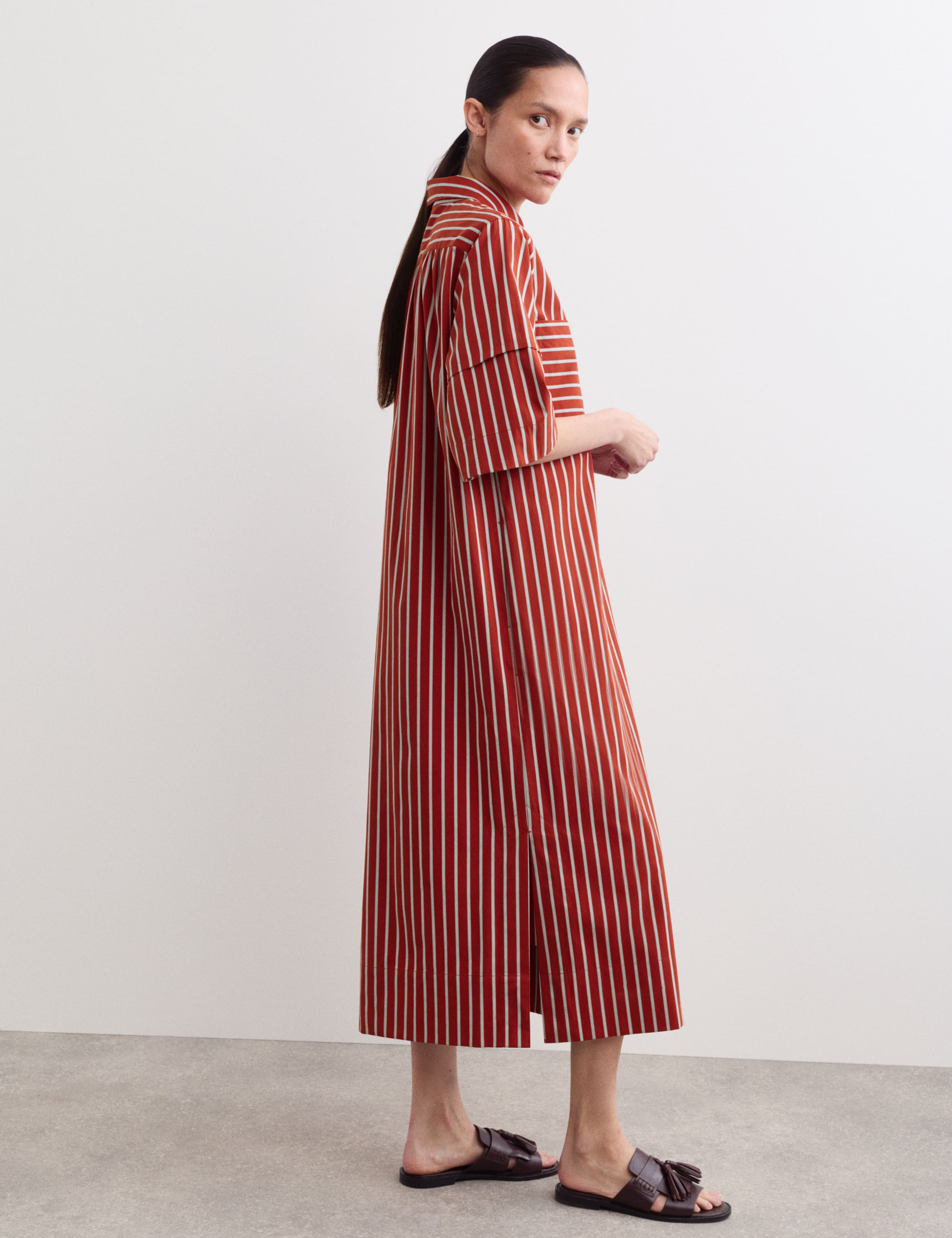 Pure Cotton Striped Midi Shirt Dress 5 of 6