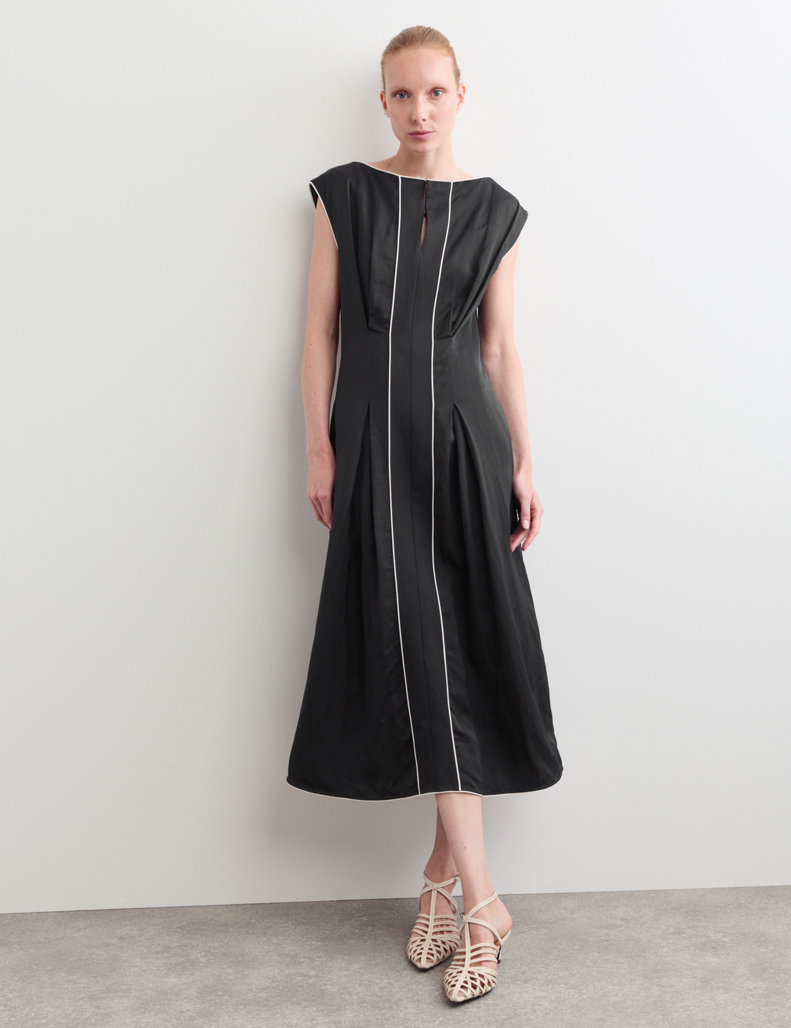 Satin Midaxi Column Dress with Linen 1 of 7