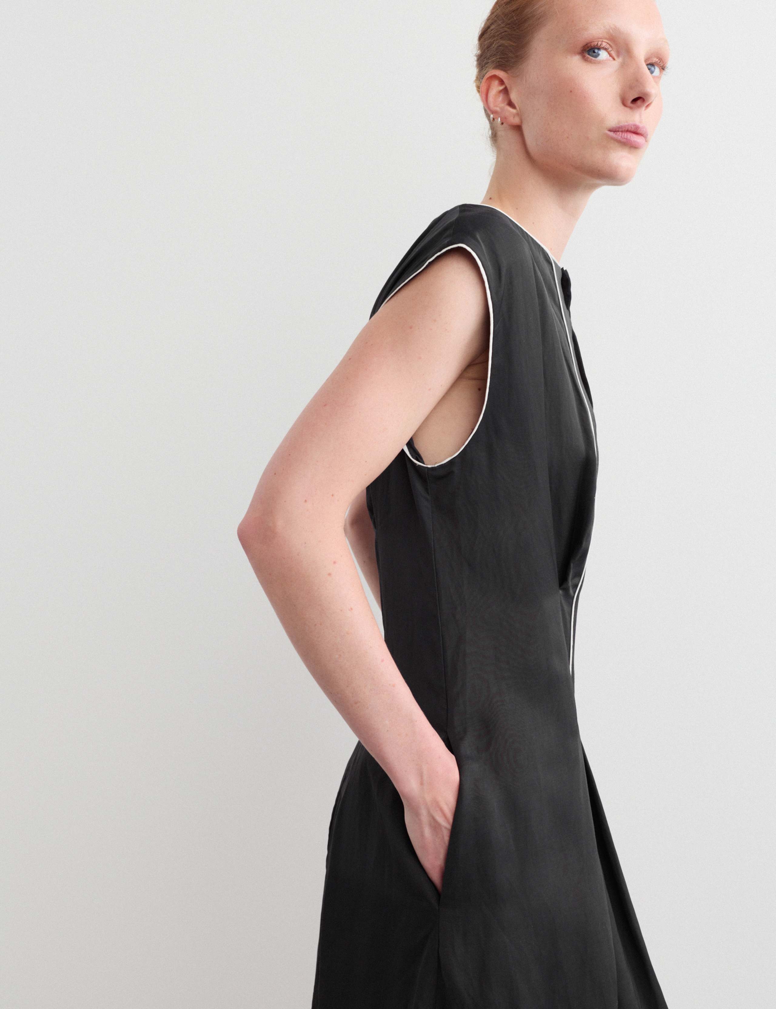 Satin Midaxi Column Dress with Linen 5 of 7