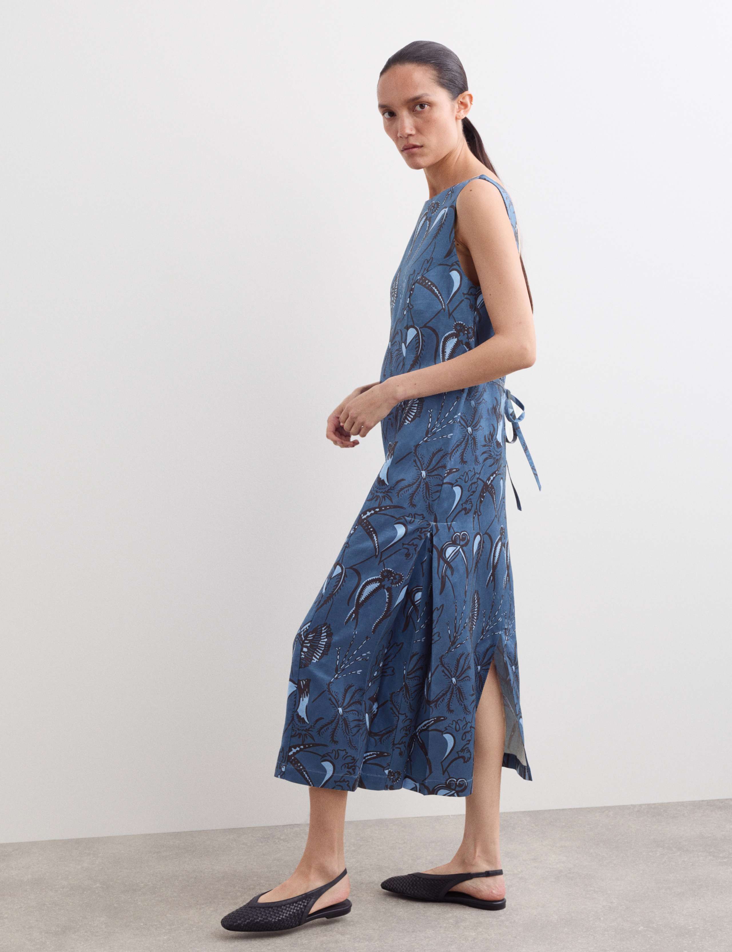 Sea Print Slash Neck Midi Column Dress 6 of 7