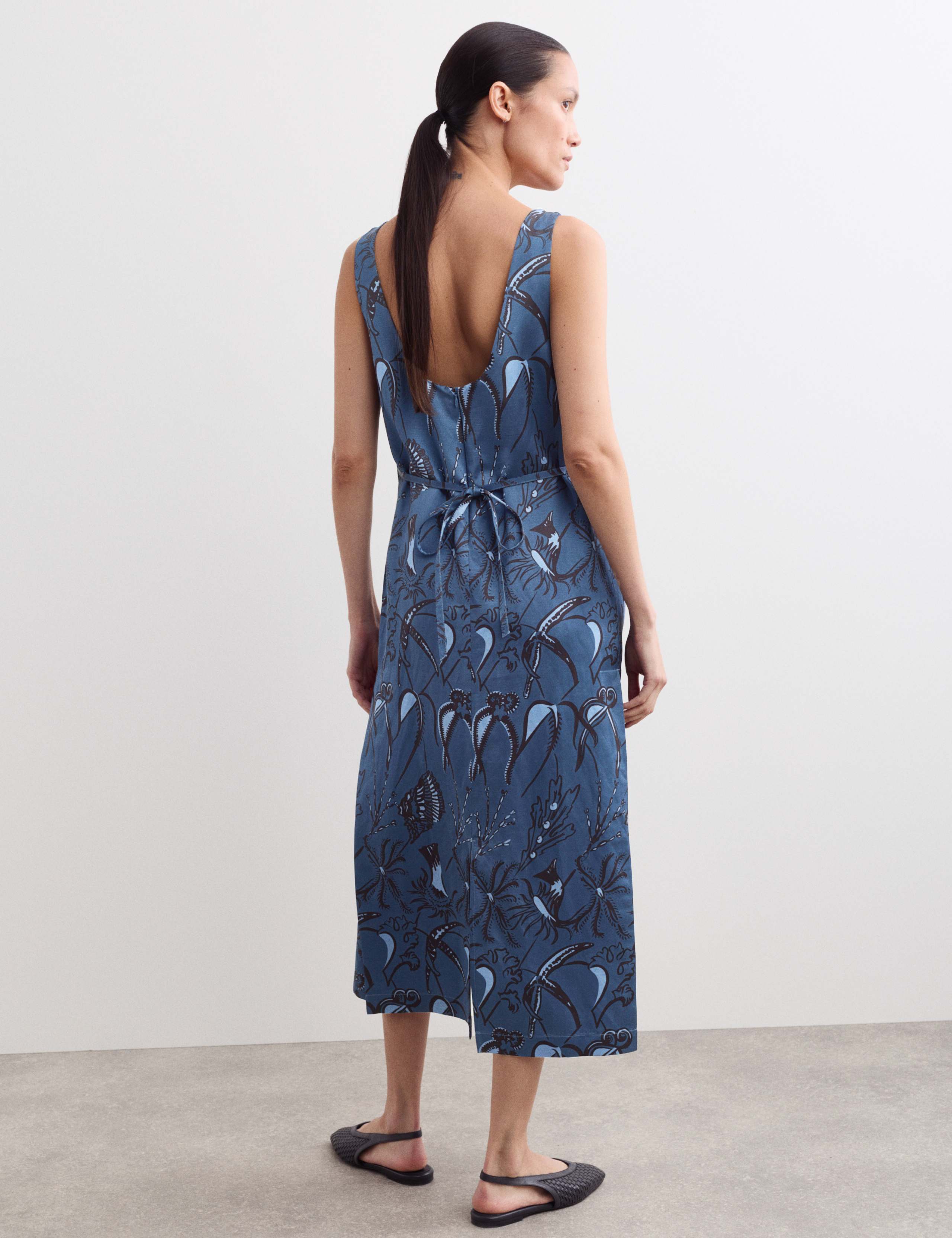 Sea Print Slash Neck Midi Column Dress 7 of 7