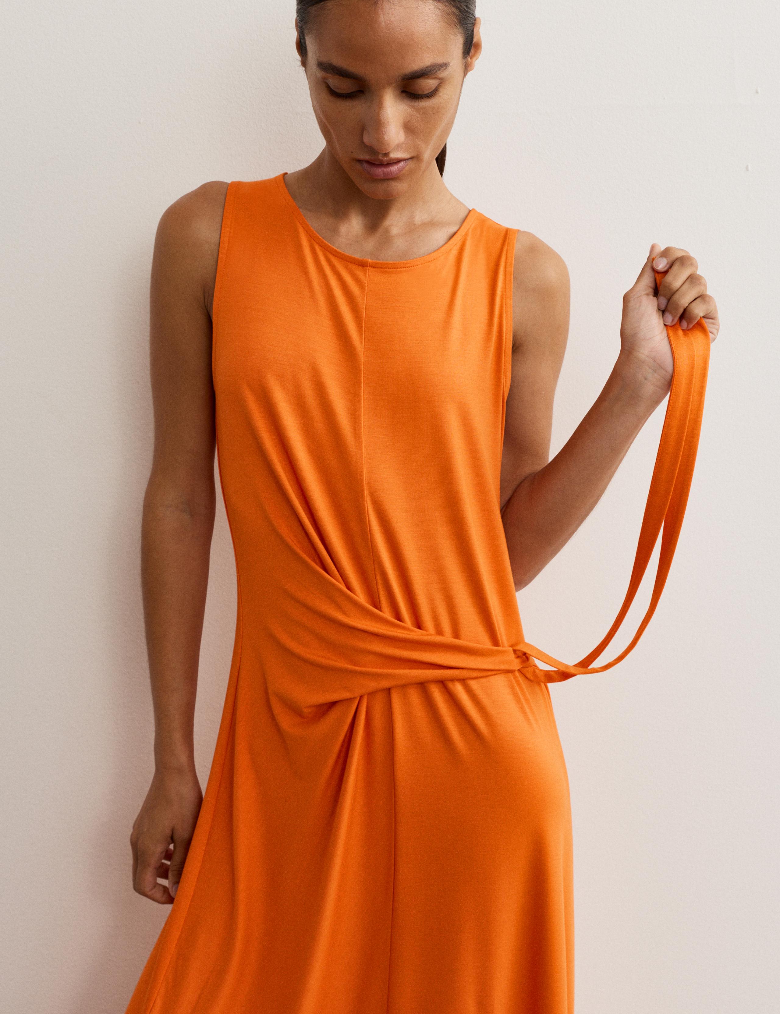 Jersey Tie Waist Midi Waisted Dress 3 of 7