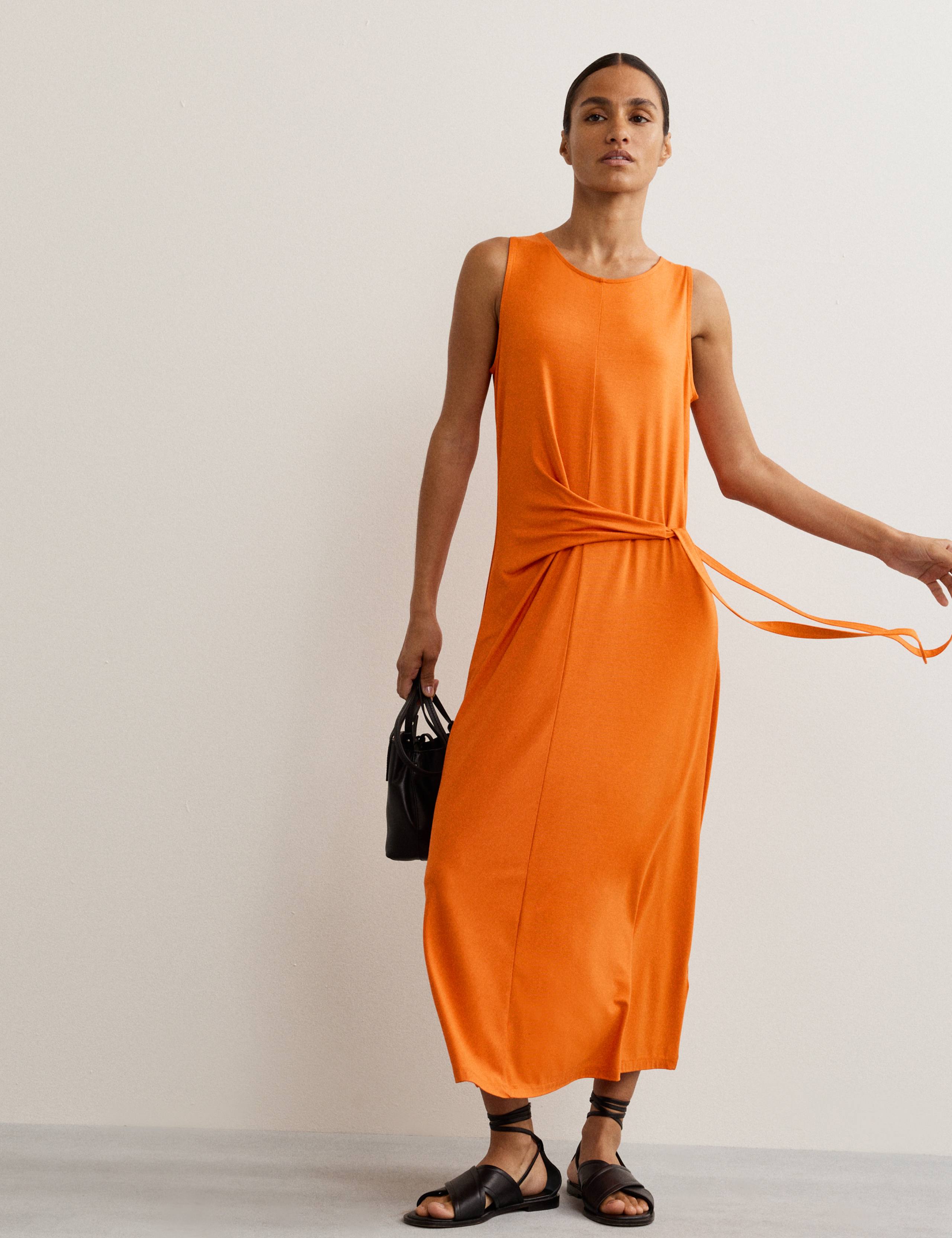 Jersey Tie Waist Midi Waisted Dress 4 of 7