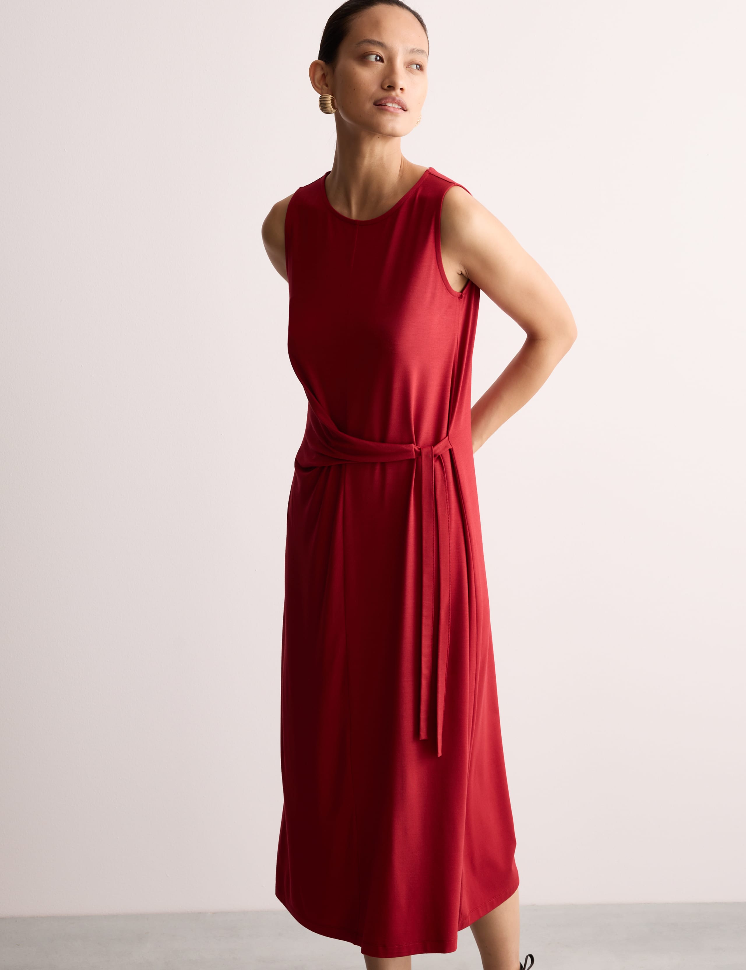 Jersey Tie Waist Midi Waisted Dress 3 of 8