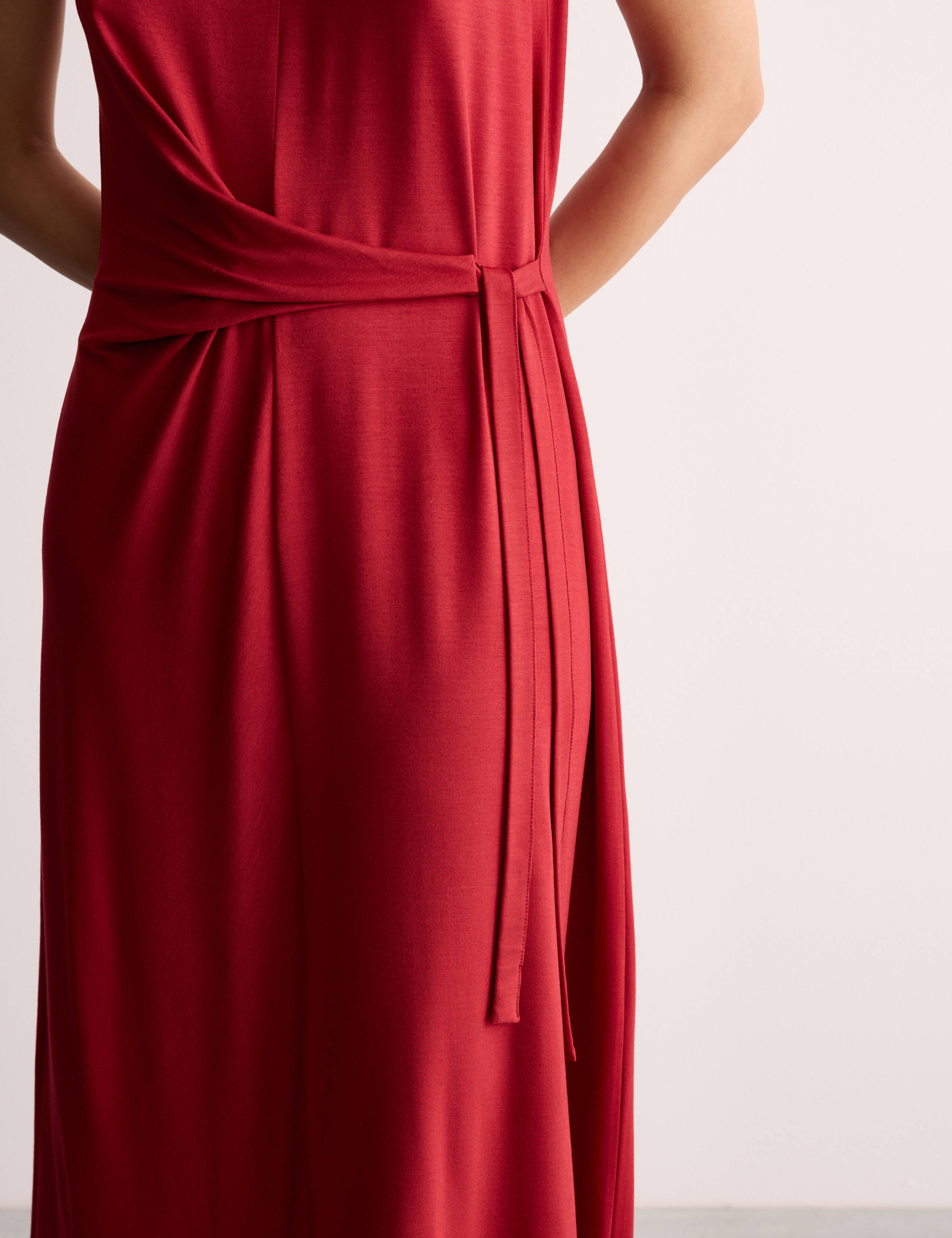 Jersey Tie Waist Midi Waisted Dress 4 of 8