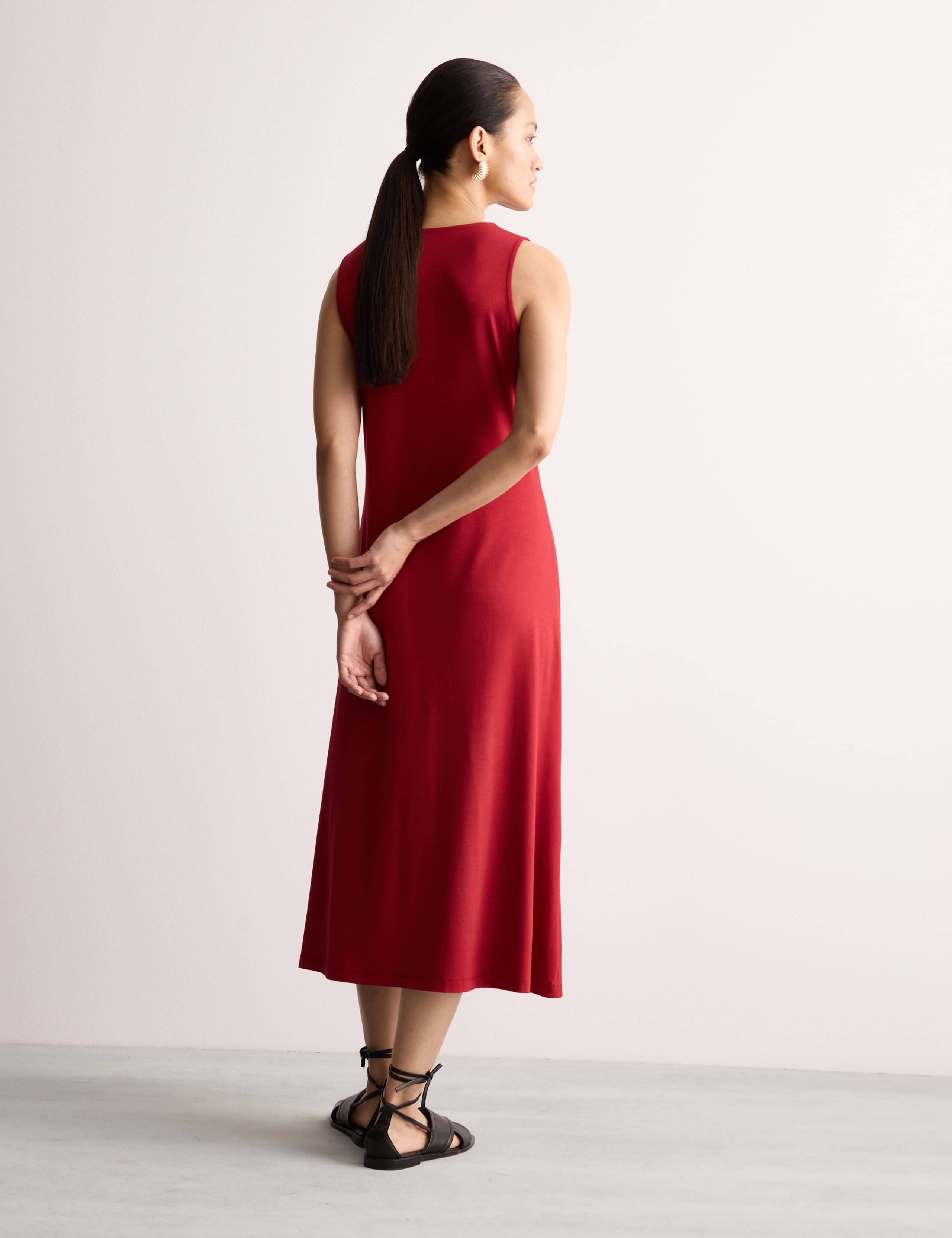 Jersey Tie Waist Midi Waisted Dress 5 of 8