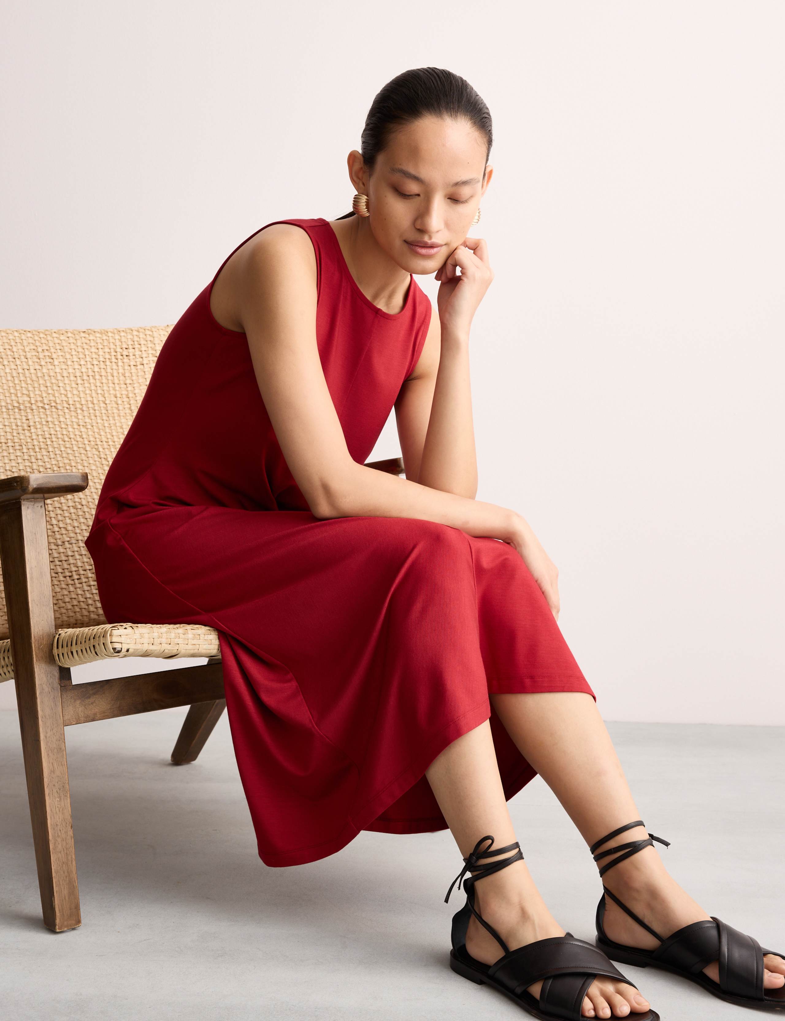 Jersey Tie Waist Midi Waisted Dress 6 of 8