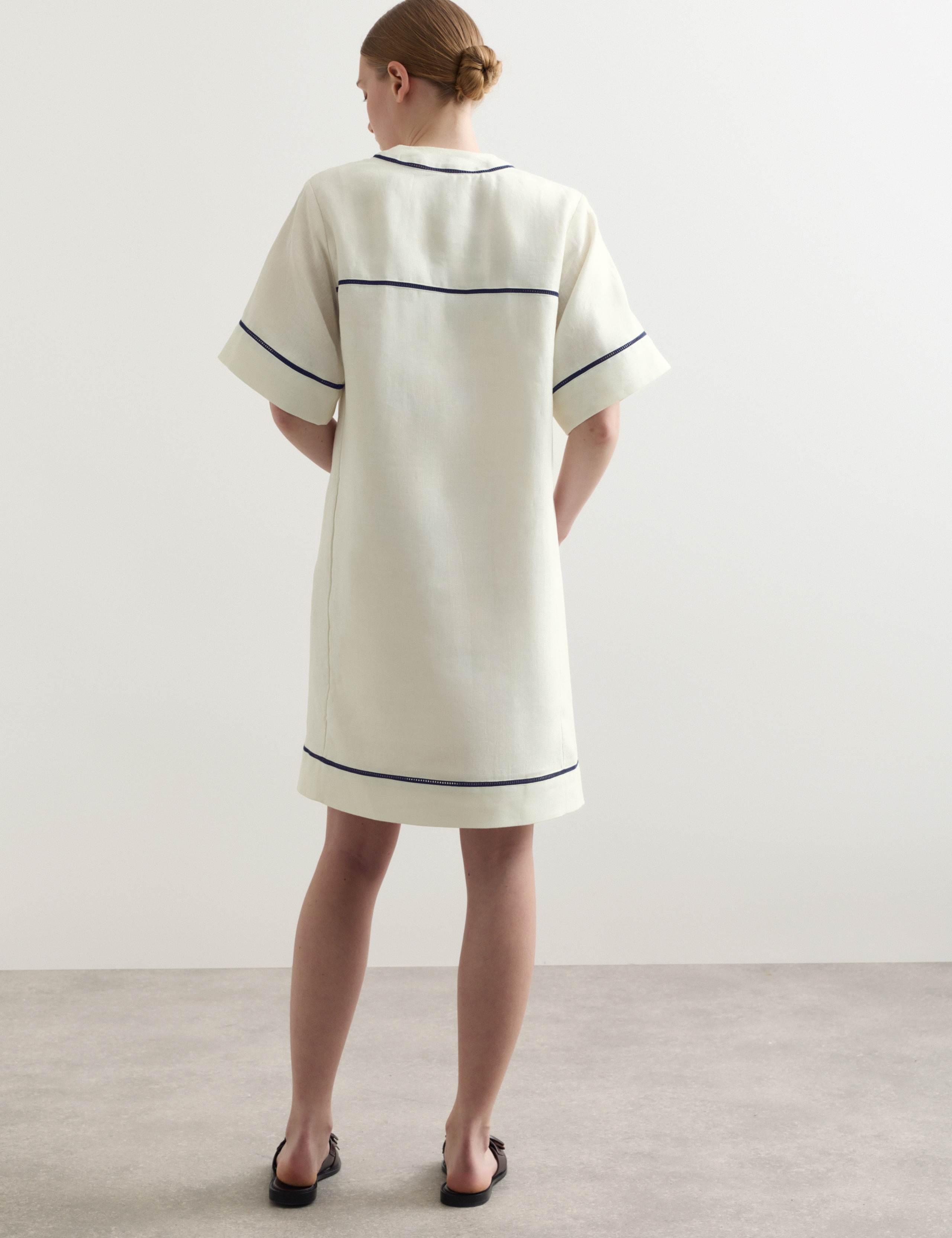 Pure Linen V-Neck Knee Length Shift Dress 7 of 7