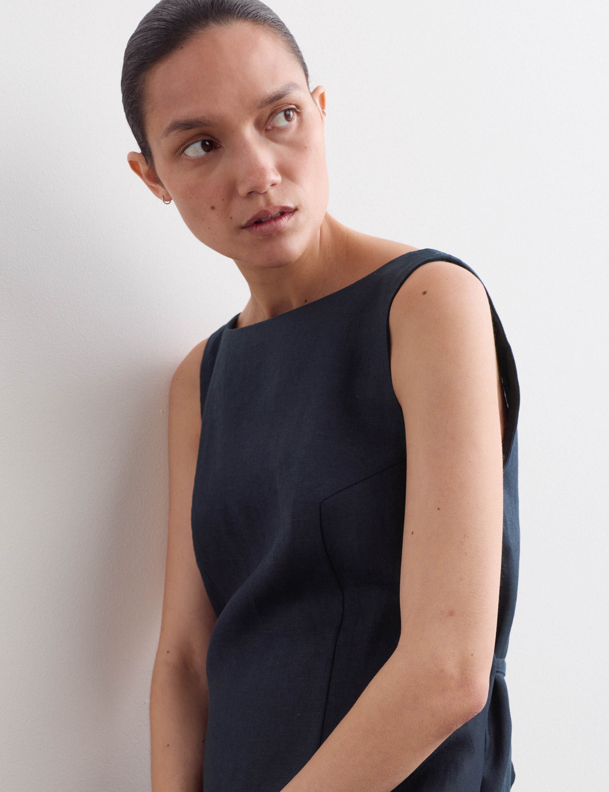 Pure Linen Slash Neck Midi Column Dress 3 of 7