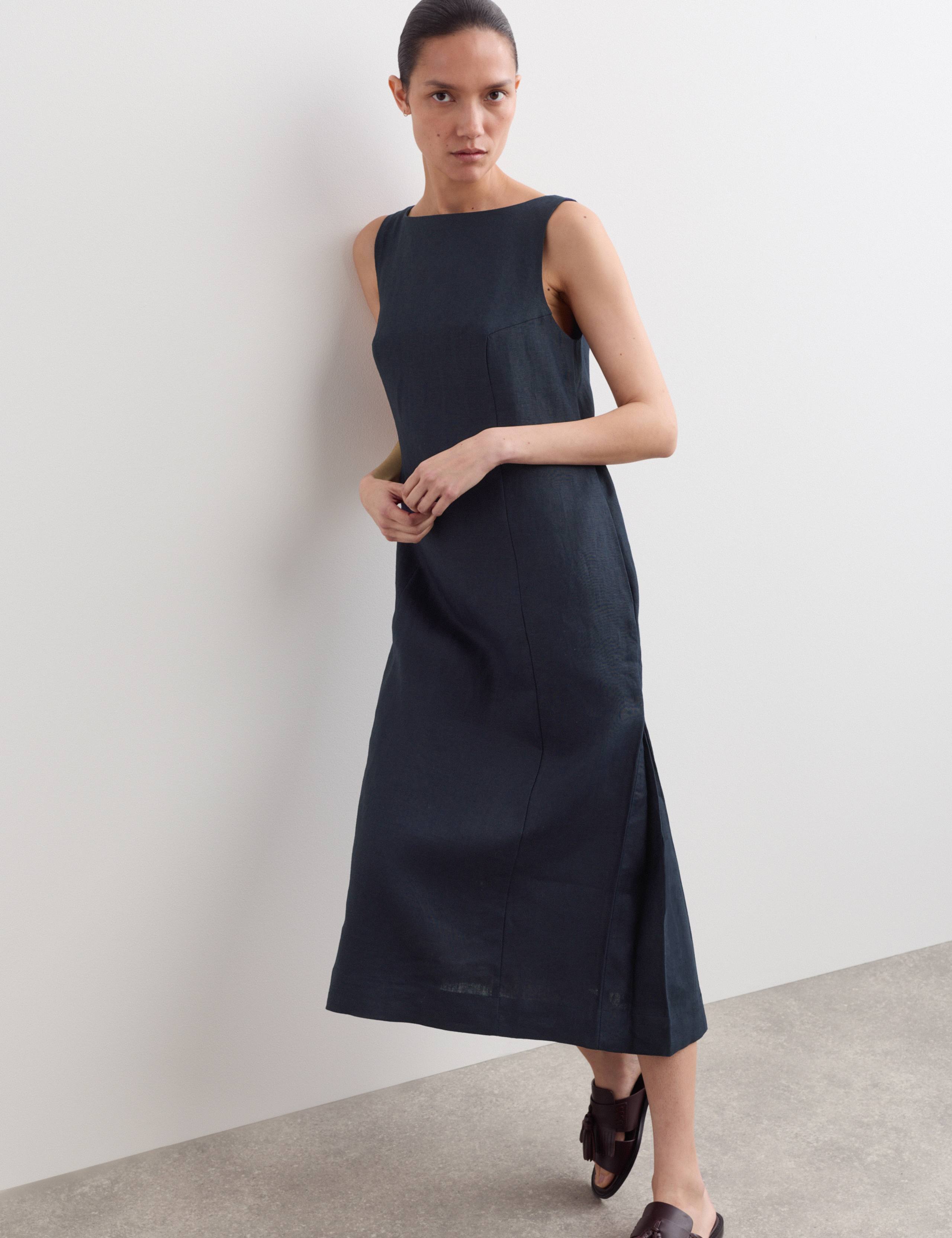 Pure Linen Slash Neck Midi Column Dress 5 of 7