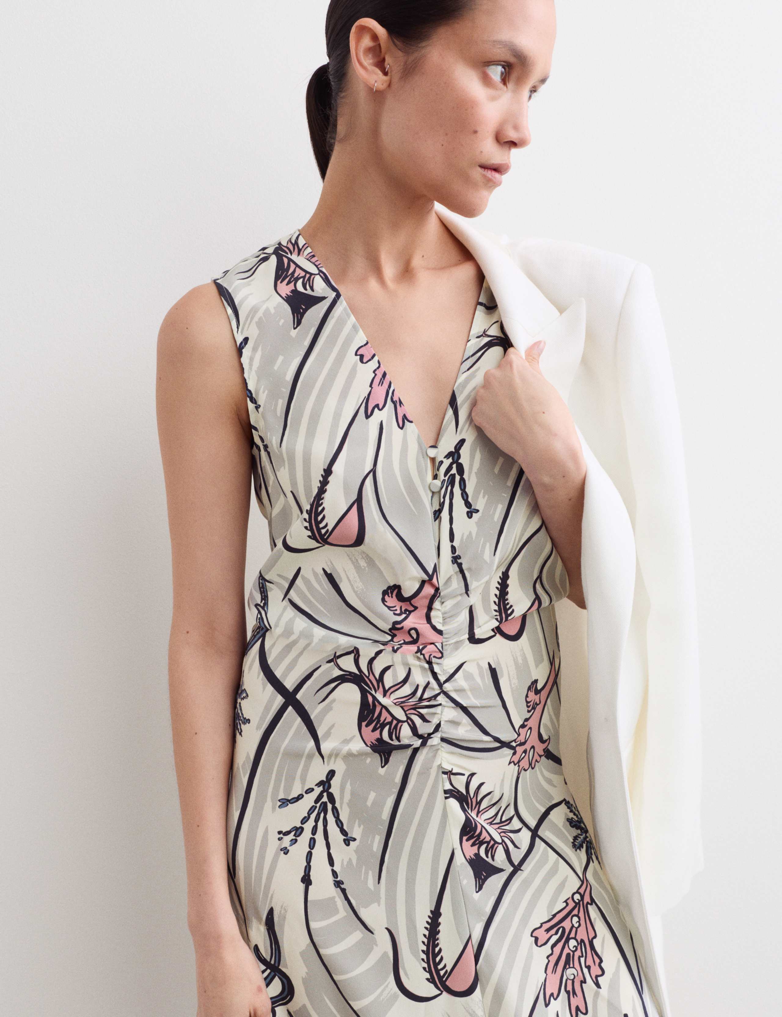 Pure Silk Floral V-Neck Maxi Column Dress 5 of 7