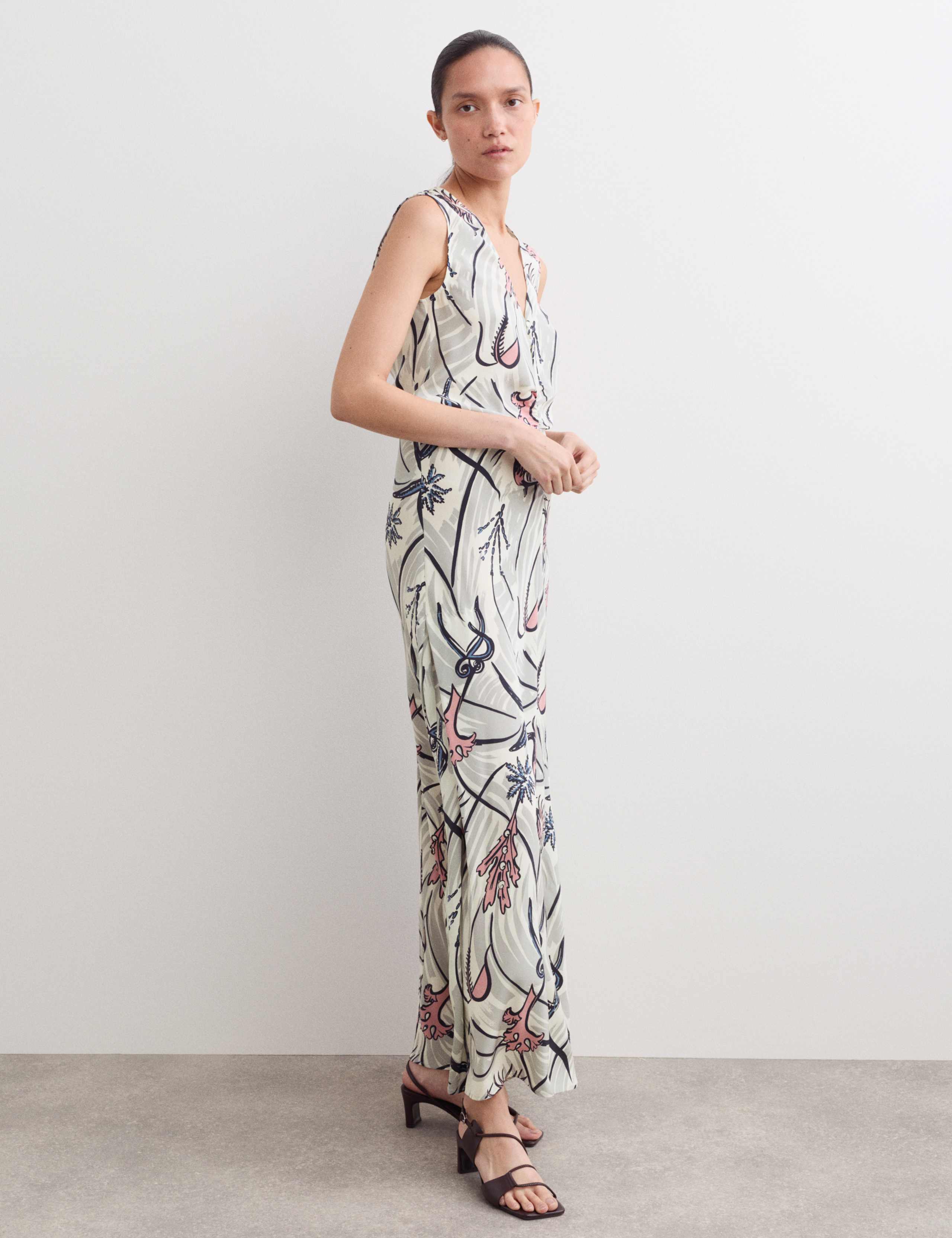 Pure Silk Floral V-Neck Maxi Column Dress 6 of 7