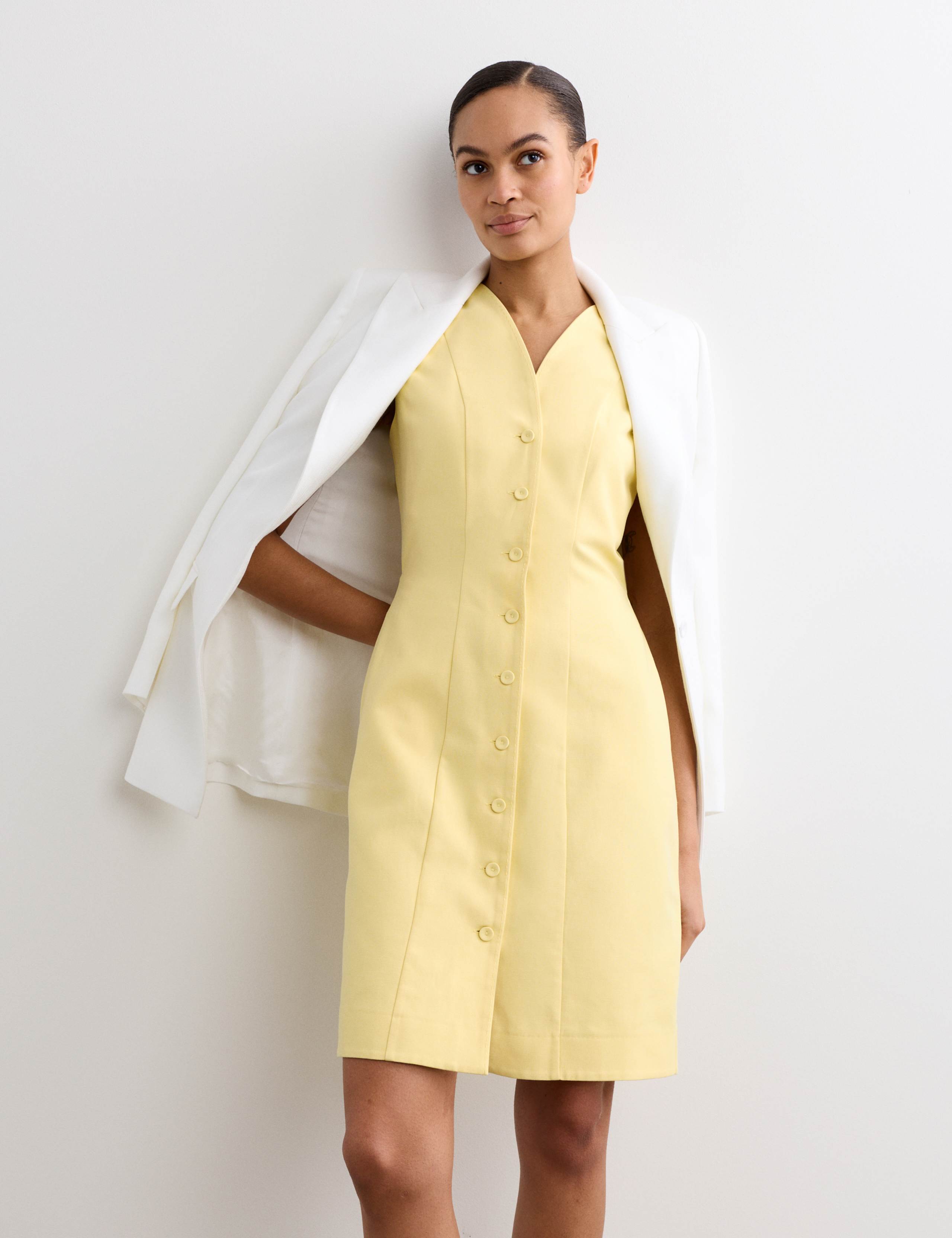 Cotton Blend V-Neck Knee Length Shift Dress 3 of 6