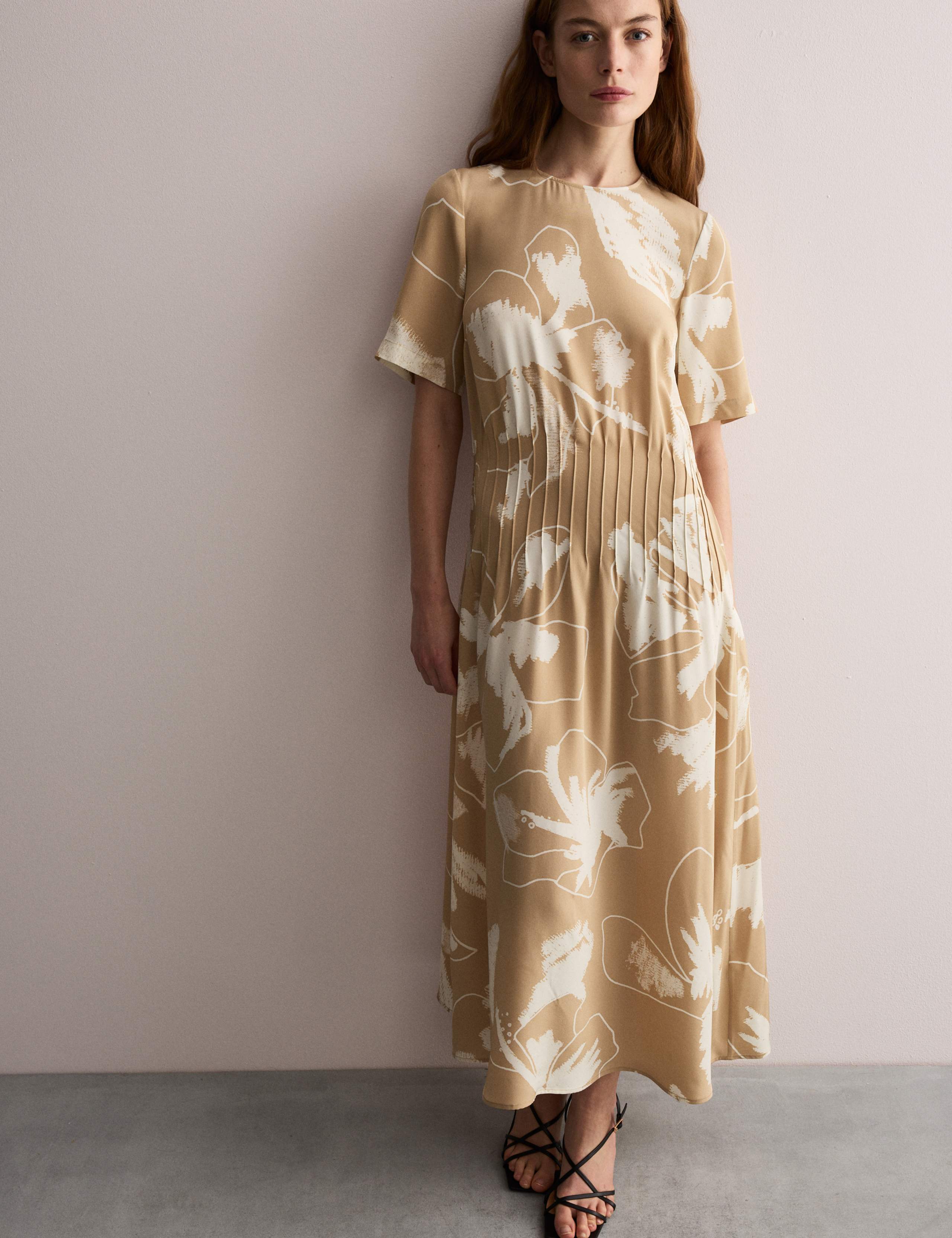 Pure Silk Floral Midi Waisted Dress 3 of 8