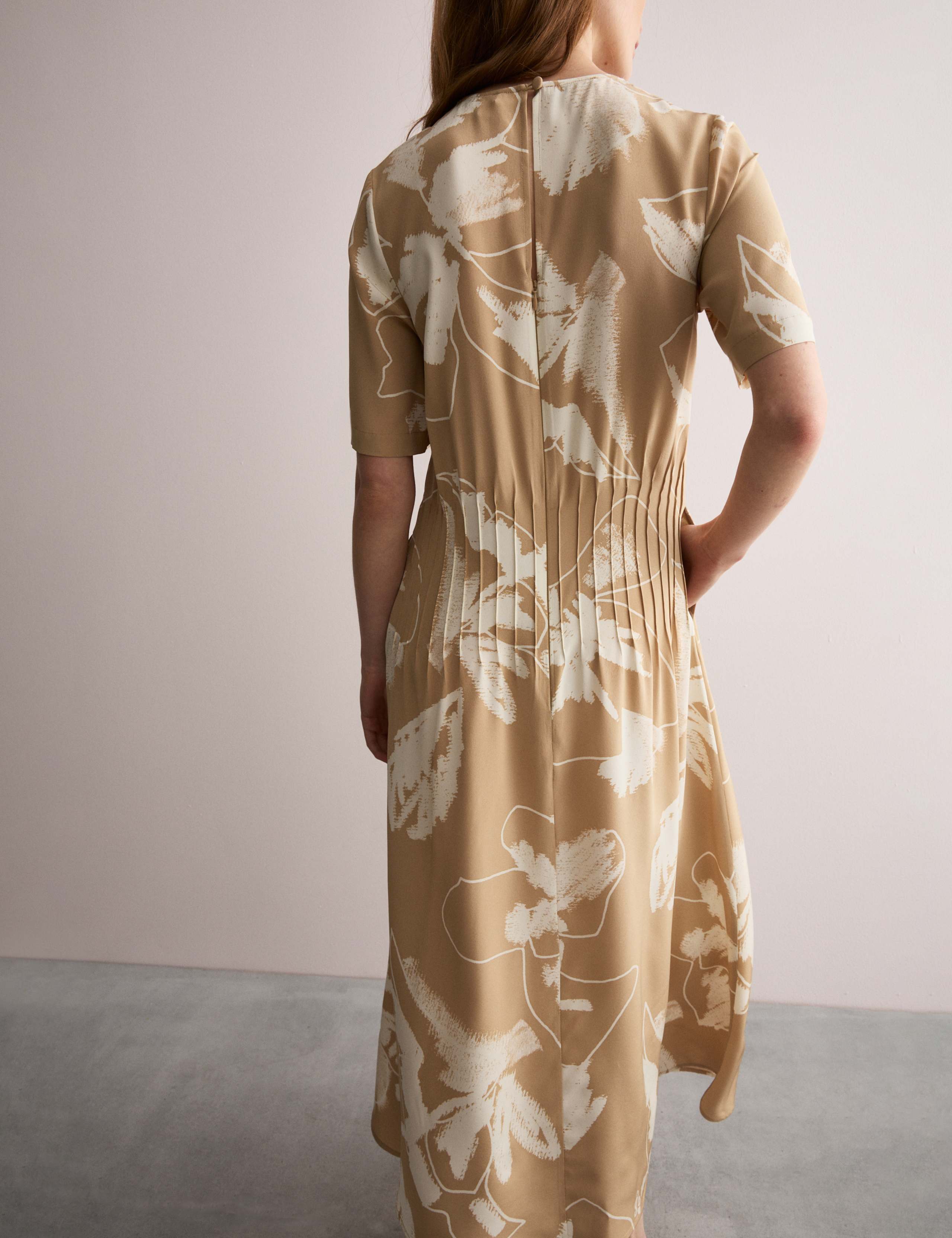 Pure Silk Floral Midi Waisted Dress 4 of 8