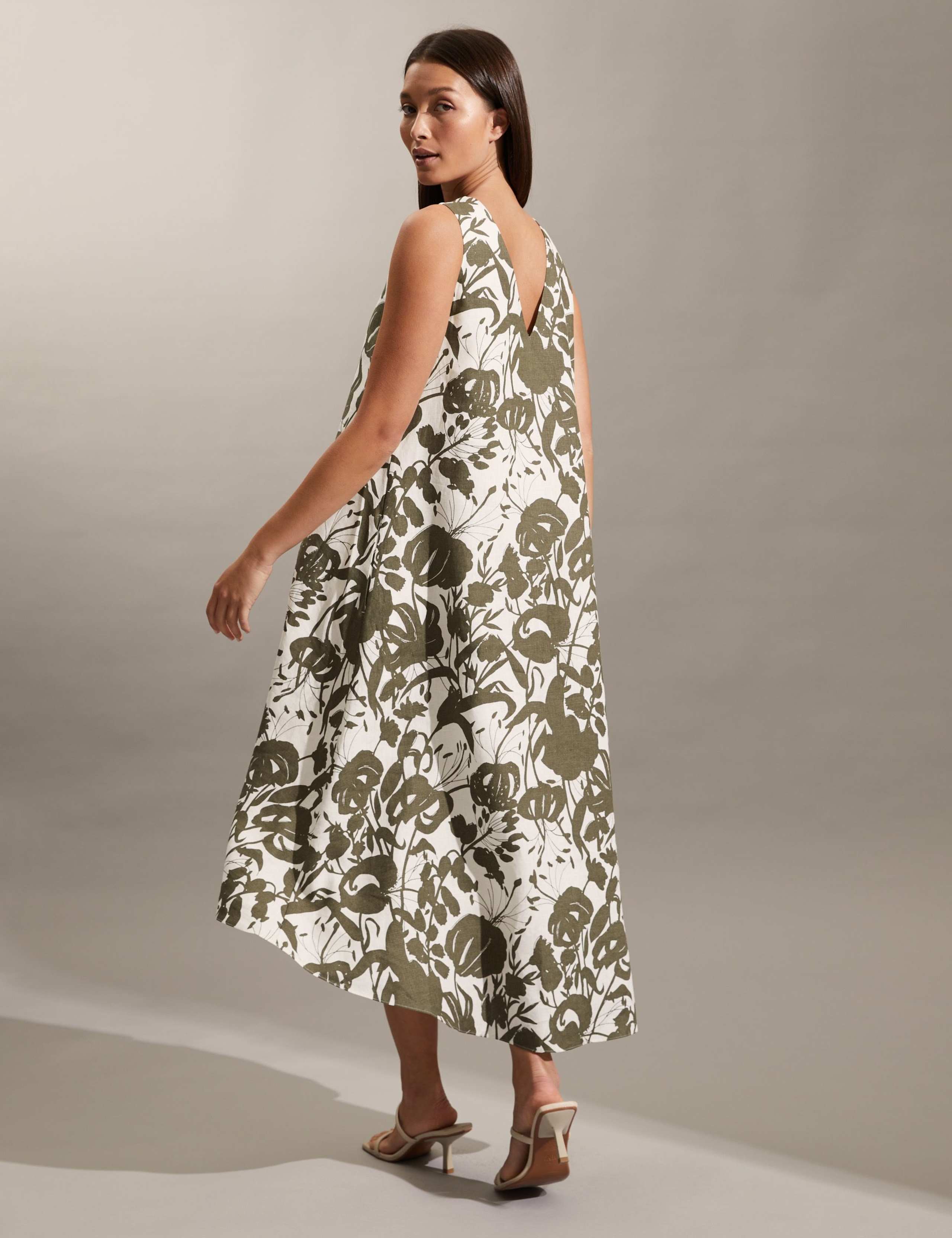 Pure Linen Floral Crew Neck Midi Shift Dress 5 of 6