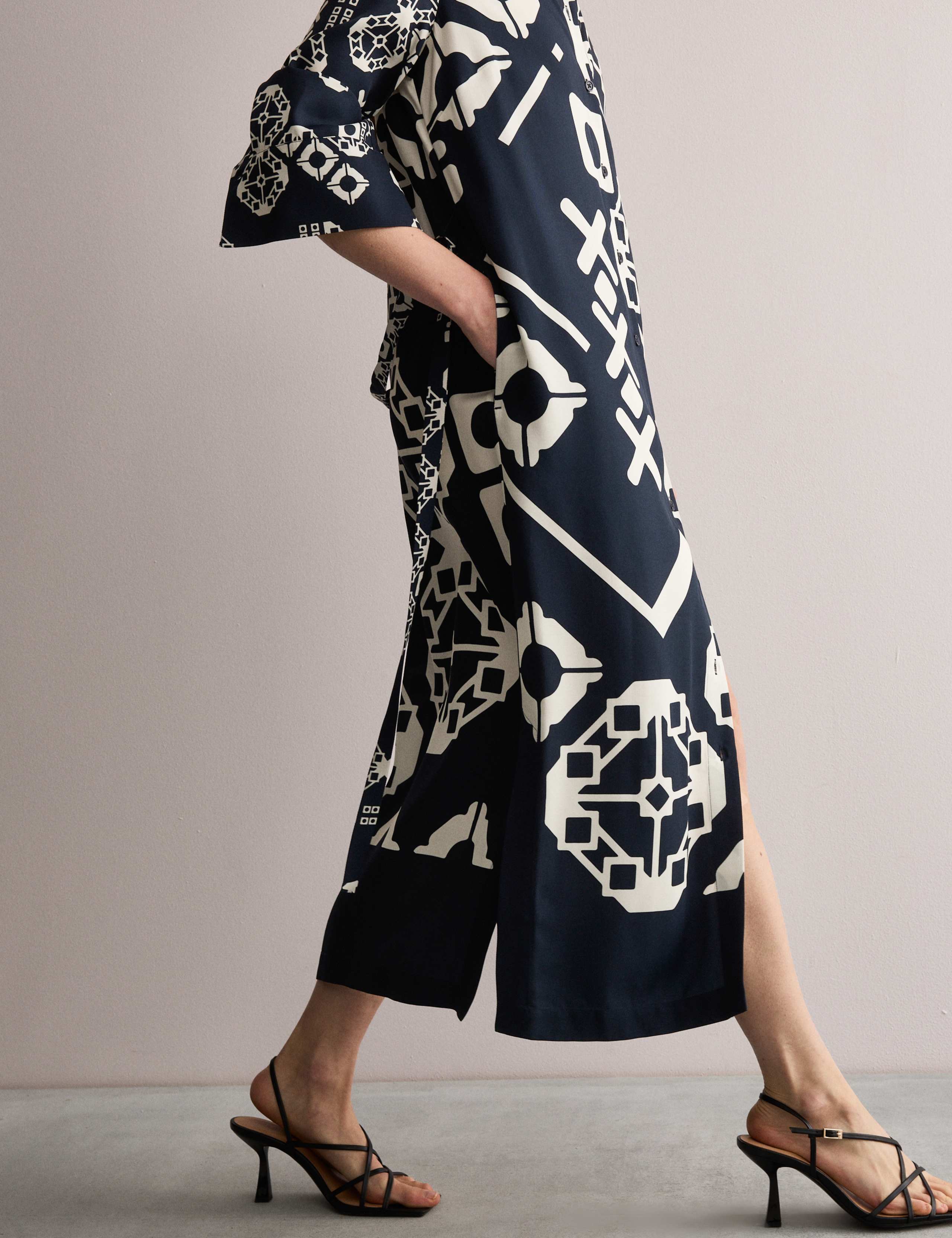 Geometric Collared Belted Midi Shirt Dress 4 of 8