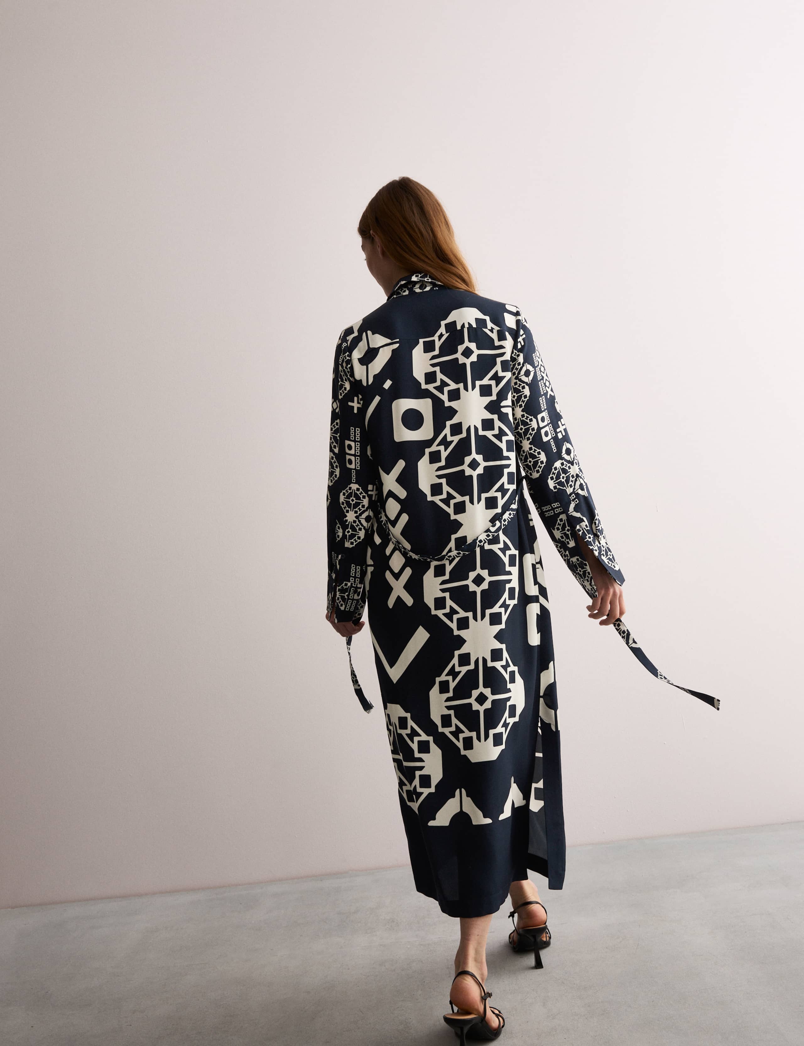 Geometric Collared Belted Midi Shirt Dress 5 of 8