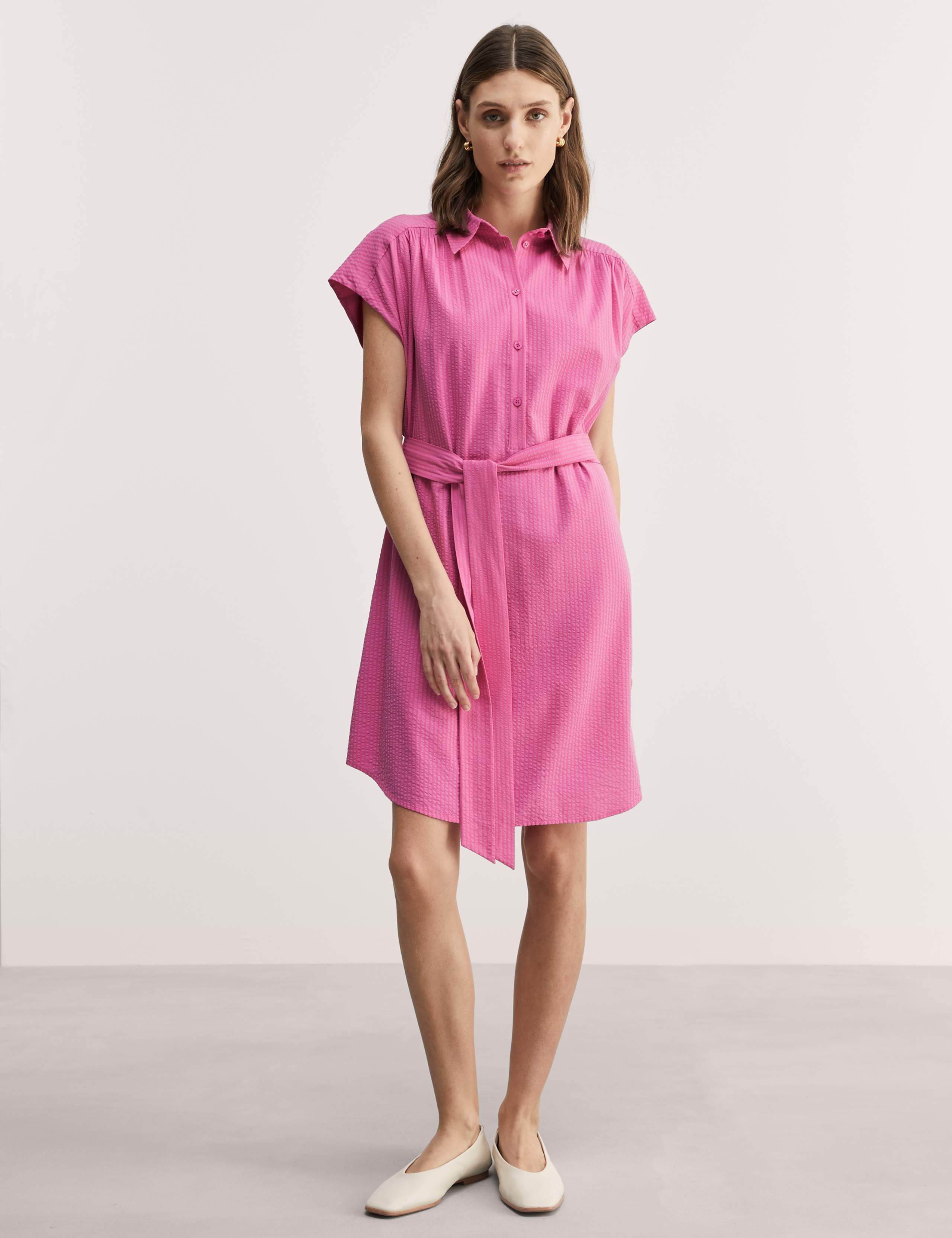 Cotton Blend Striped Midi Shift Dress 1 of 6