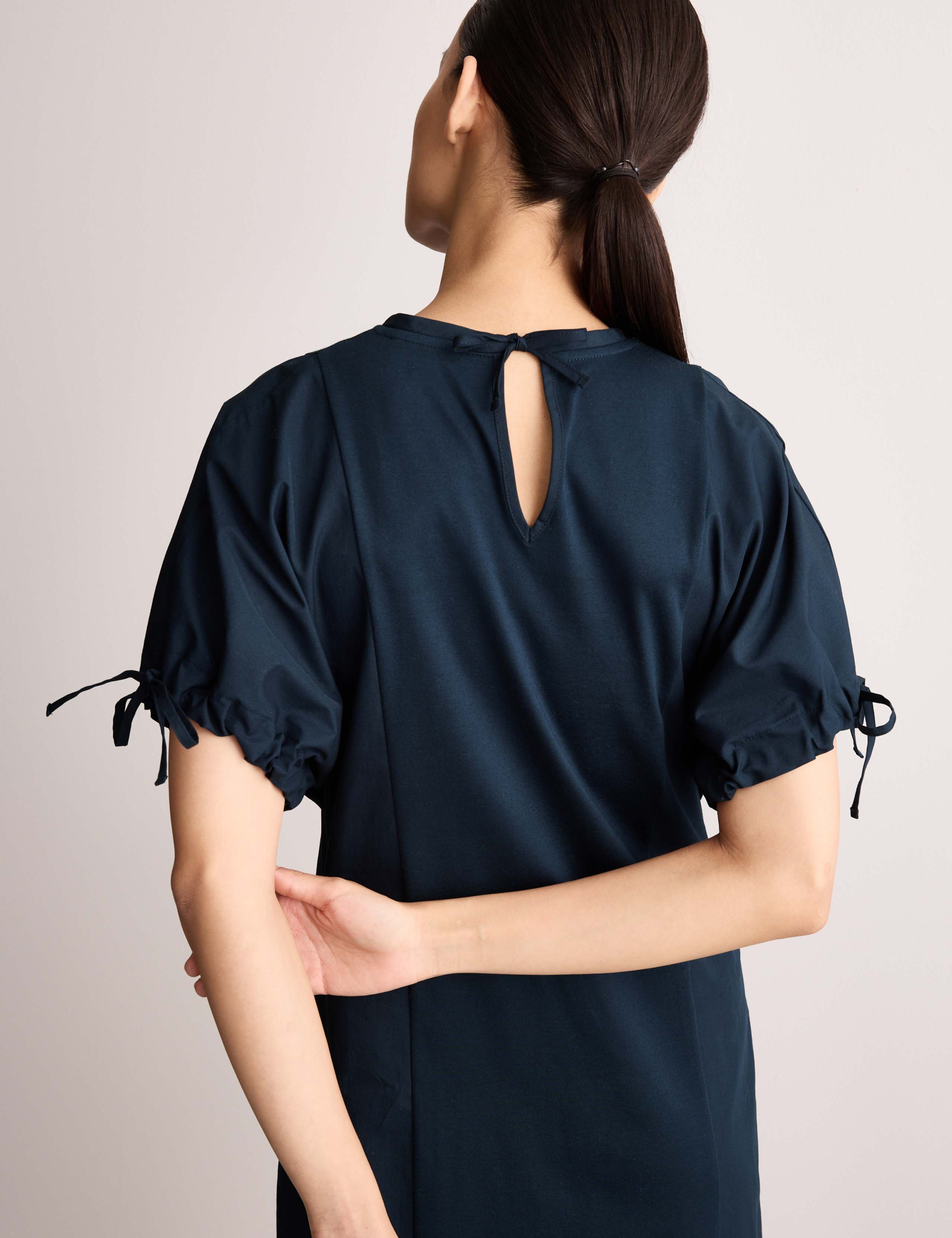Pure Cotton Tie Detail Midi Shift Dress 3 of 6